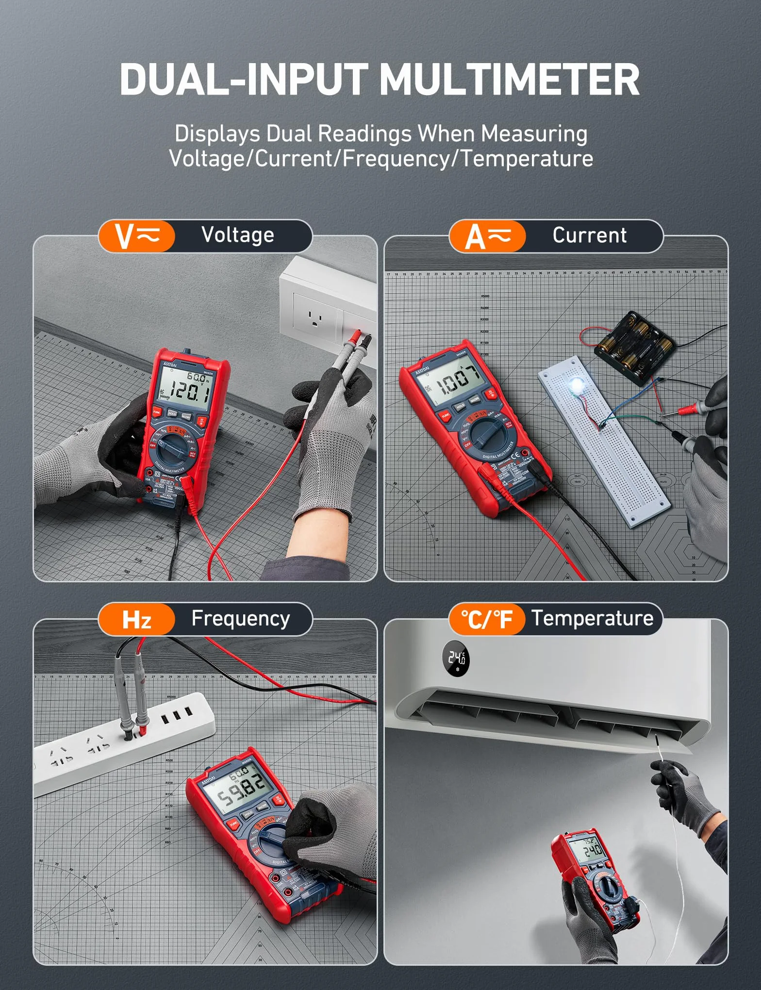 AstroAI Automatyczny multimetr cyfrowy TRMS 6000 woltomierz, AC, DC, diody, ciągłość, temperatura, rezystancja, pojemność z NCV