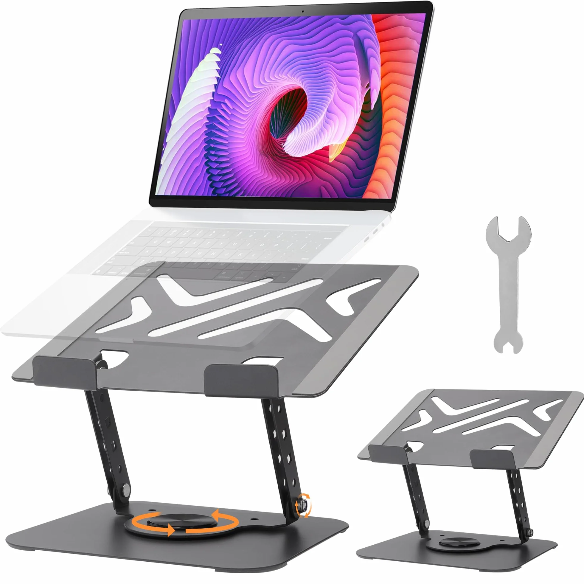 Rybtd Regulowany Stojak na Laptop z Podstawą Obracającą 360°, Wentylowany Składany Laptop Riser