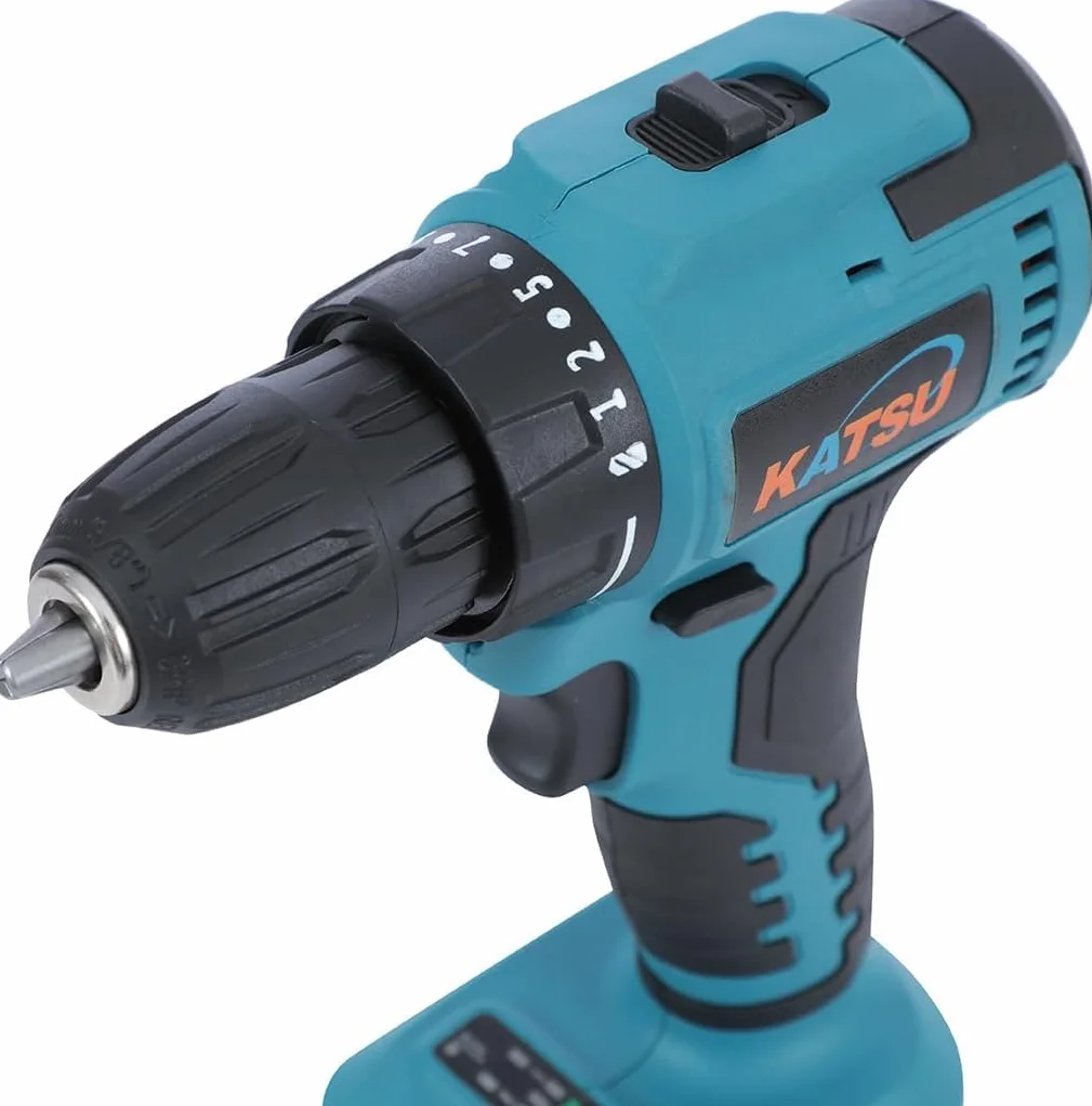 KATSU Tools KATSU FIT-BAT 21 V bezszczotkowa wiertarko-wkrętarka akumulatorowa, 10 mm uchwyt bezkluczykowy, 2 biegi biegów i światło LED, idealna do domowych zadań DIY, bez baterii i ładowarki 102363