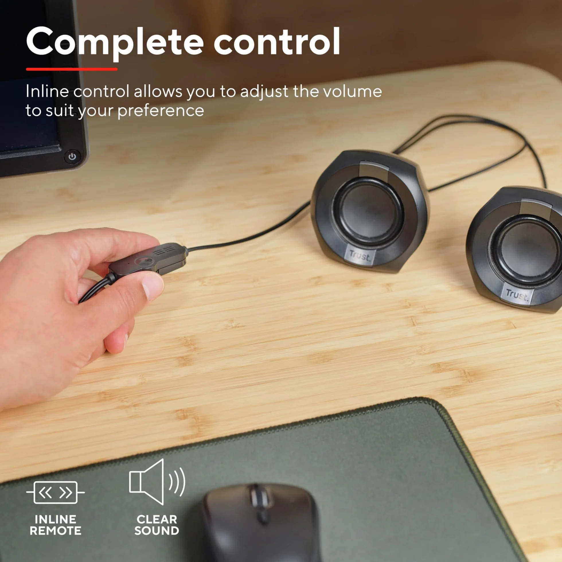 Trust Polo mały głośnik PC 2.0, 8 W (4 W RMS), kompaktowy zestaw głośników, zasilanie USB, zintegrowane sterowanie, AUX 3,5 mm, PC Box, komputer laptop – czarny