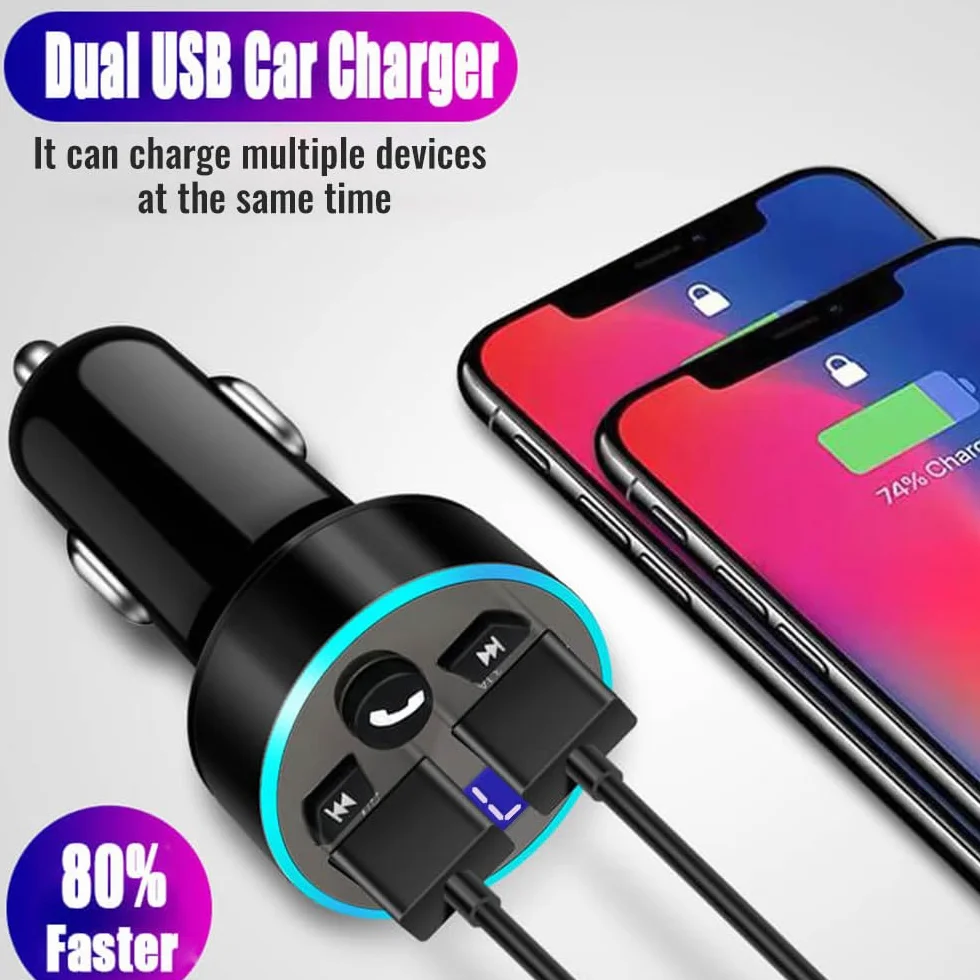 Transmiter FM Bluetooth Samochodowy QC3.0 Dual USB Zestaw Głośnomówiący