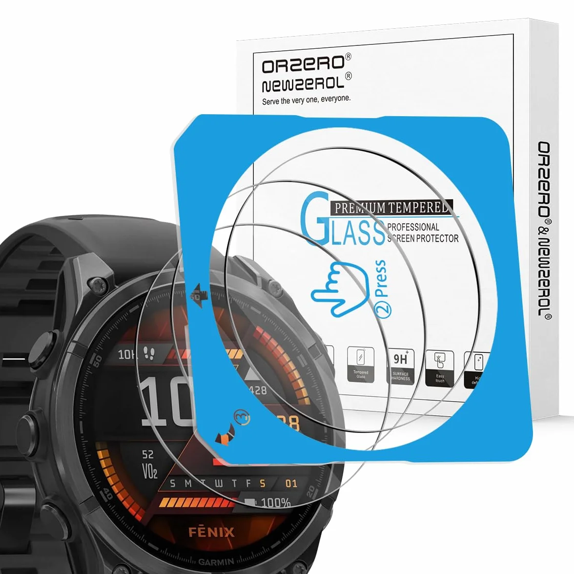 NEWZEROL 3 szt. Ochraniacz ekranu kompatybilny z Garmin Fenix 8 Amoled 47mm z ramą montażową, Anti-scratch 9H Folia ochronna ze szkła hartowanego o wysokiej rozdzielczości