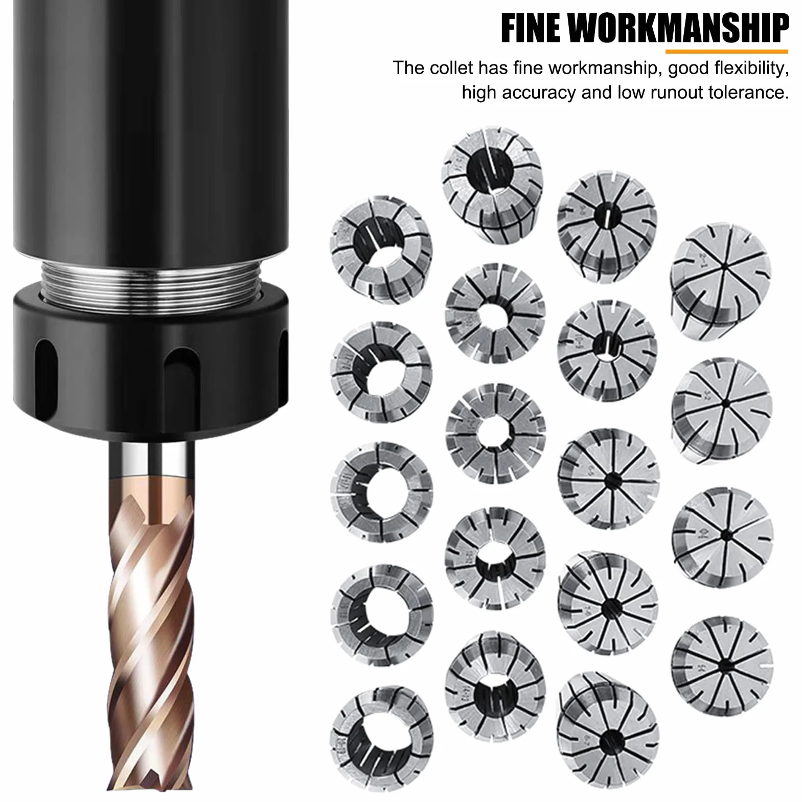Collet Molla Clips Pinza, 2-20mm 19szt ER32 Precyzyjny zestaw tulei sprężynowych na CNC Grawerowanie uchwytu roboczego Frezowanie