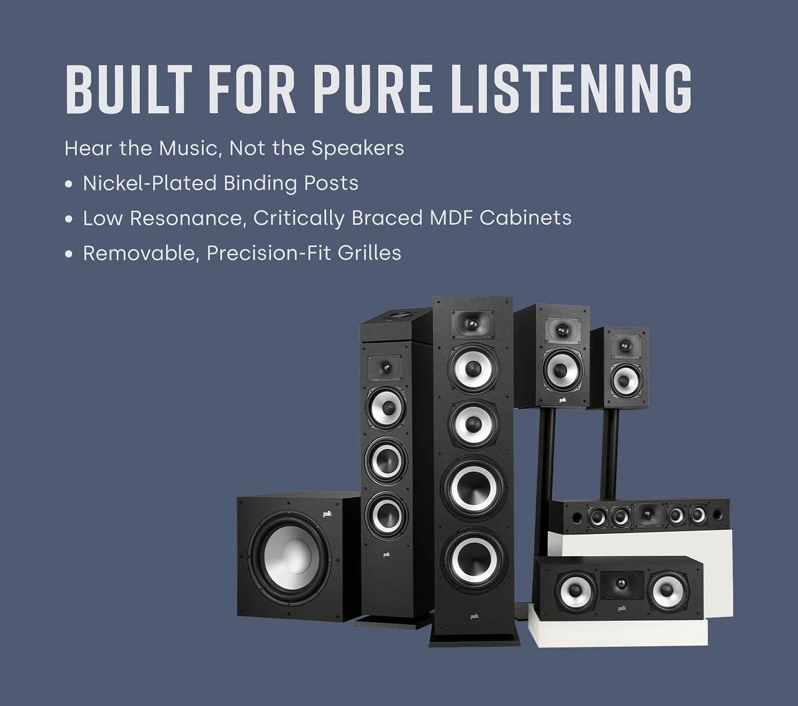 Polk Audio Monitor XT30BK głośnik centralny, certyfikat Hi-Res, kompatybilny z Dolby Atmos i DTS:X (sztuka), Czarny