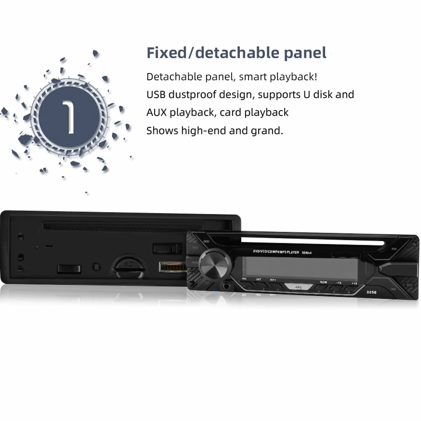 Radio samochodowe 1 Din Bluetooth MP3 z odłączanym panelem Autoradio FM AUX USB SD CD
