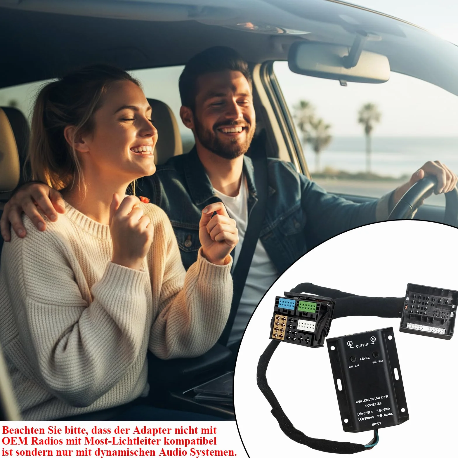 High Low adapter subwoofera konwerter do radia samochodowego 2-kanałowy adapter cinch, kabel na wyjście Quadlock, kabel przedłużający High-Low pasuje do BMW Ford, Mercedes, Seat, Skoda, VW
