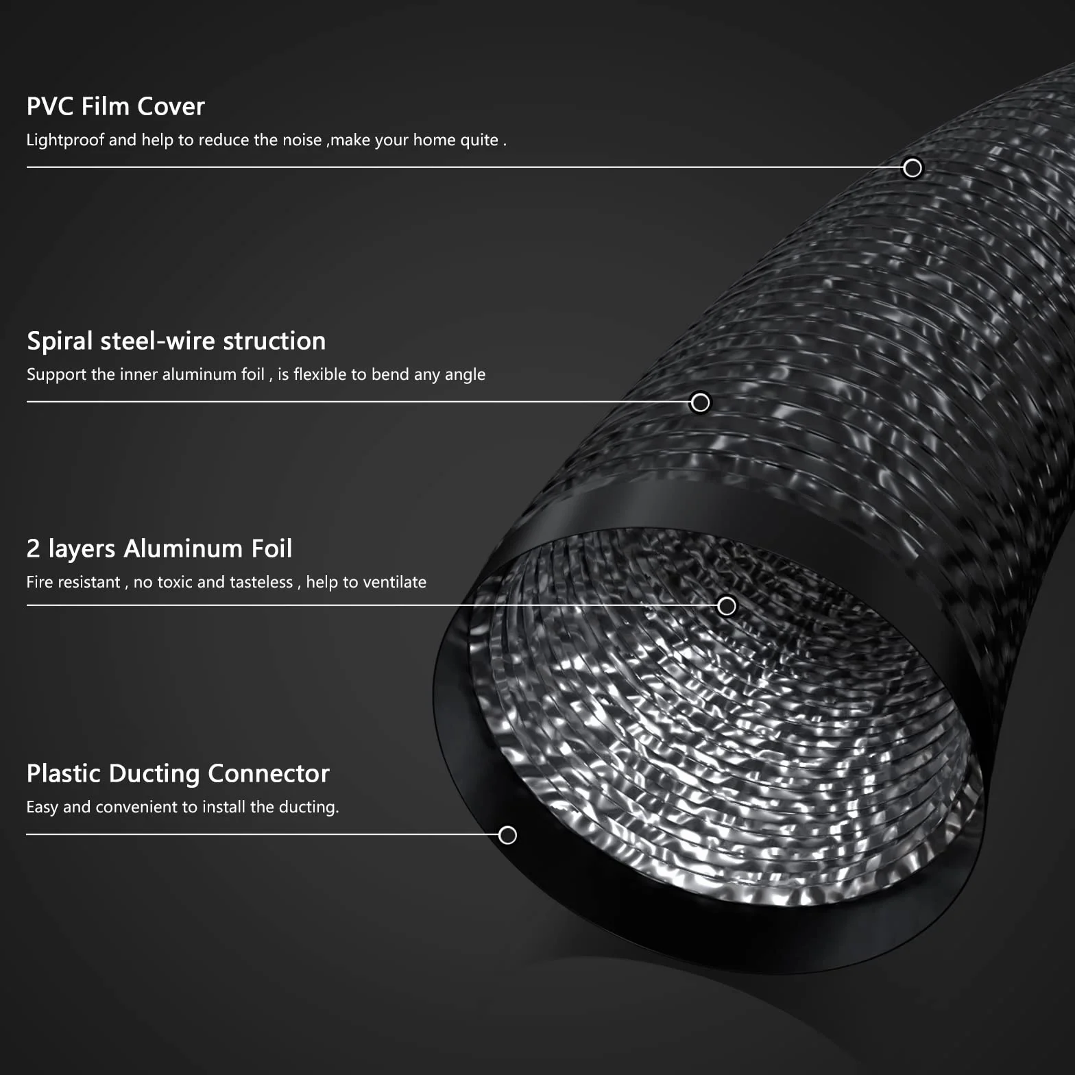 Aygrochy Aluminiowy kanał wentylacyjny PCW z 2 zaciskami, elastyczny wąż kanału powietrznego 100 mm do uniwersalnej suszarki bębnowej, okapu kuchennego, wentylatora wyciągowego (100 mm x 3 m)