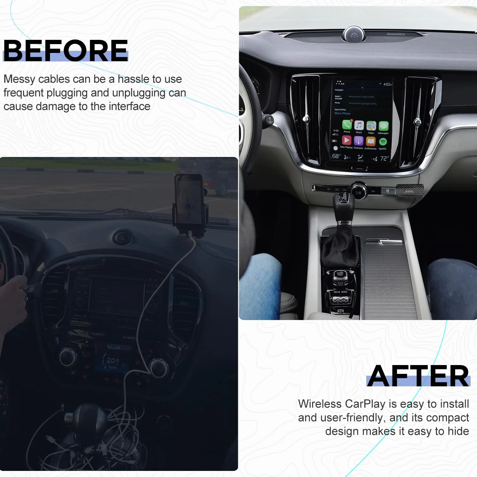 MSXTTLY Bezprzewodowy Adapter CarPlay U2C-AIR, Wi-Fi 5 GHz, USB A/C, Czarny