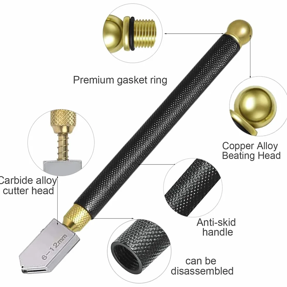 Narzędzia do cięcia szkła, nóż do szkła, 2 mm - 20 mm, nóż do szkła, nóż do szkła, nóż do szkła, narzędzie do cięcia szkła, z ergonomicznym uchwytem i wymiennymi 3 głowicami tnącymi z twardego metalu