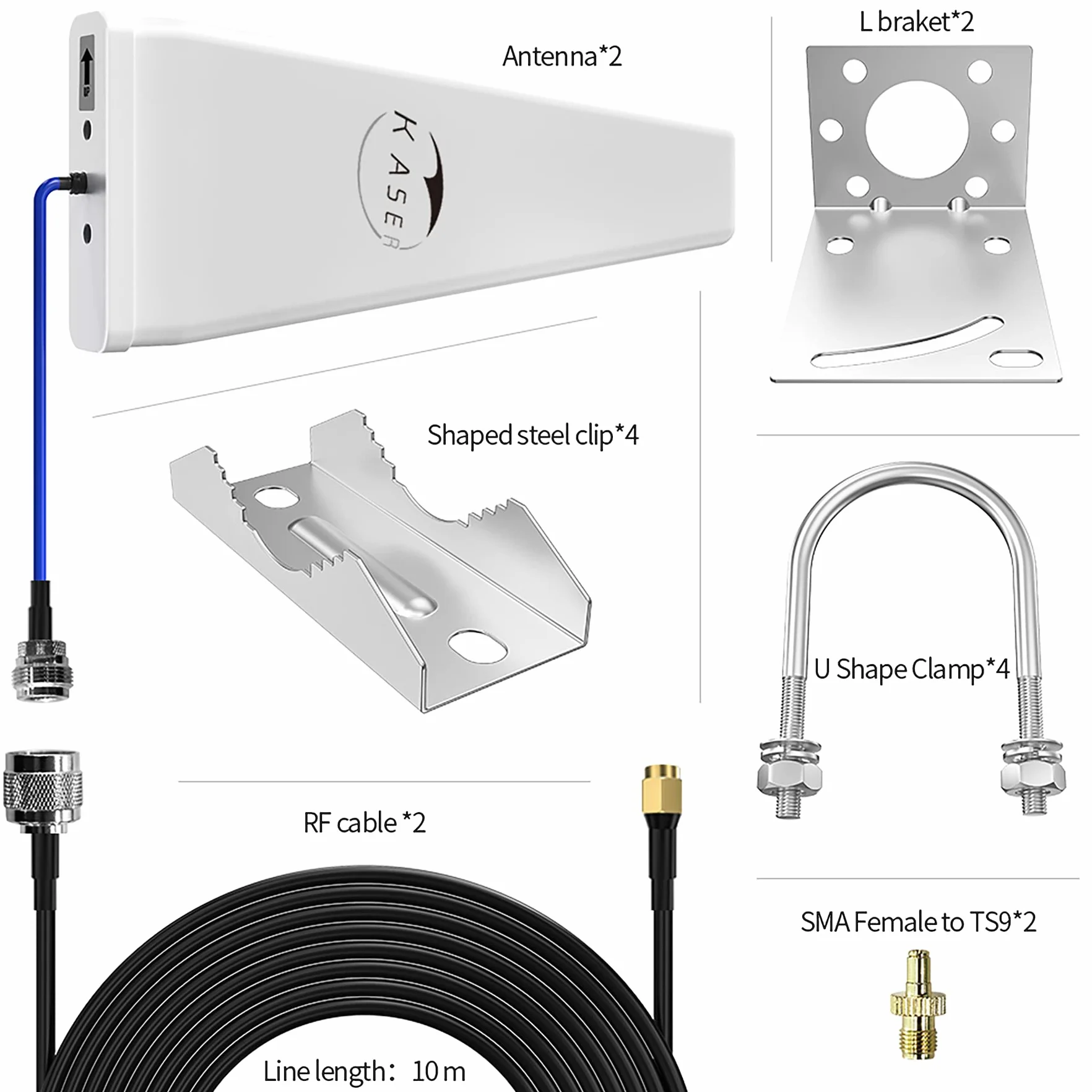 KASER Antena LPDA 4G 5G LTE Zewnętrzna Mimo kierunkowa 698-2700 3300-3800 MHz 12 dBi N-SMA TS9 10 m