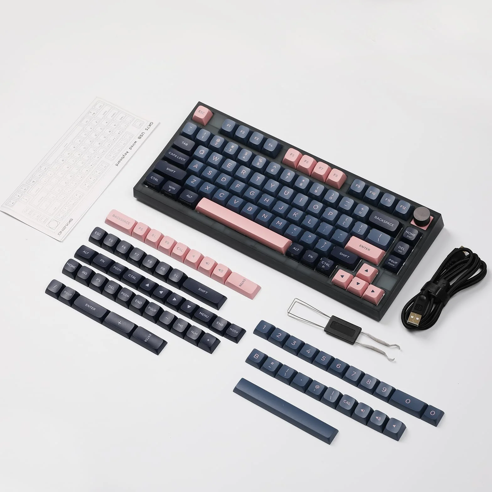 EPOMAKER SKYLOONG GK75 Lite przewodowa programowalna klawiatura z mocowaniem uszczelniającym i pokrętłem do Windows/Mac