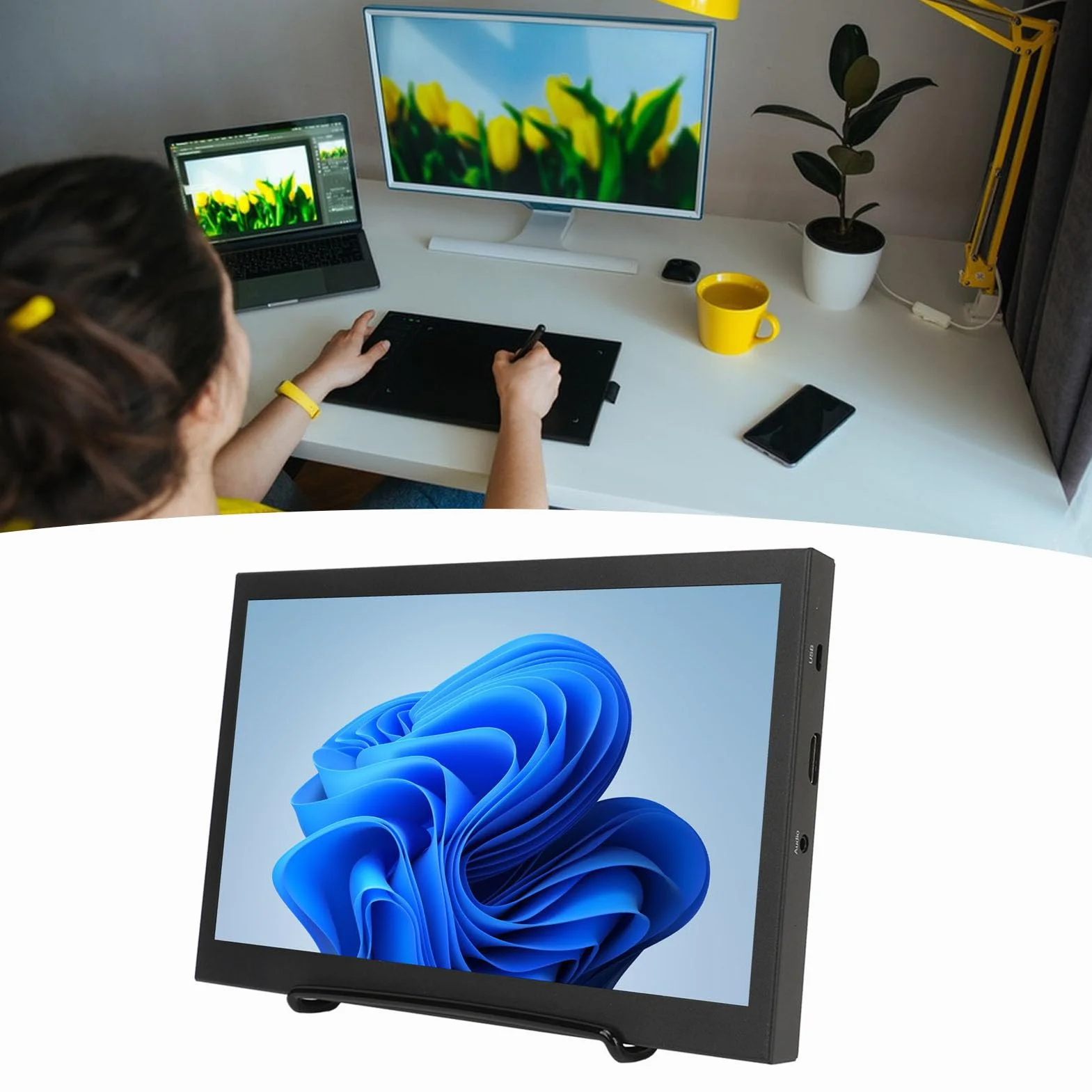 Cocoarm 10-calowy Przenośny Monitor IPS HD 1024x600 z Wbudowanymi Głośnikami