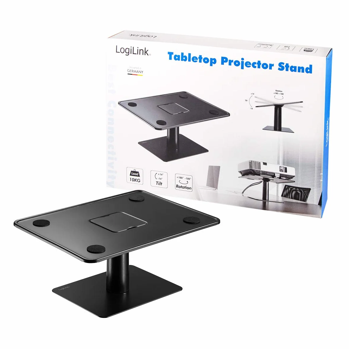 LogiLink BP0142 - stojak na projektor stołowy z przegubem kulowym (obracanie i przechylanie) zapewnia wygodną i elastyczną prezentację, maks. 10 kg, czarny