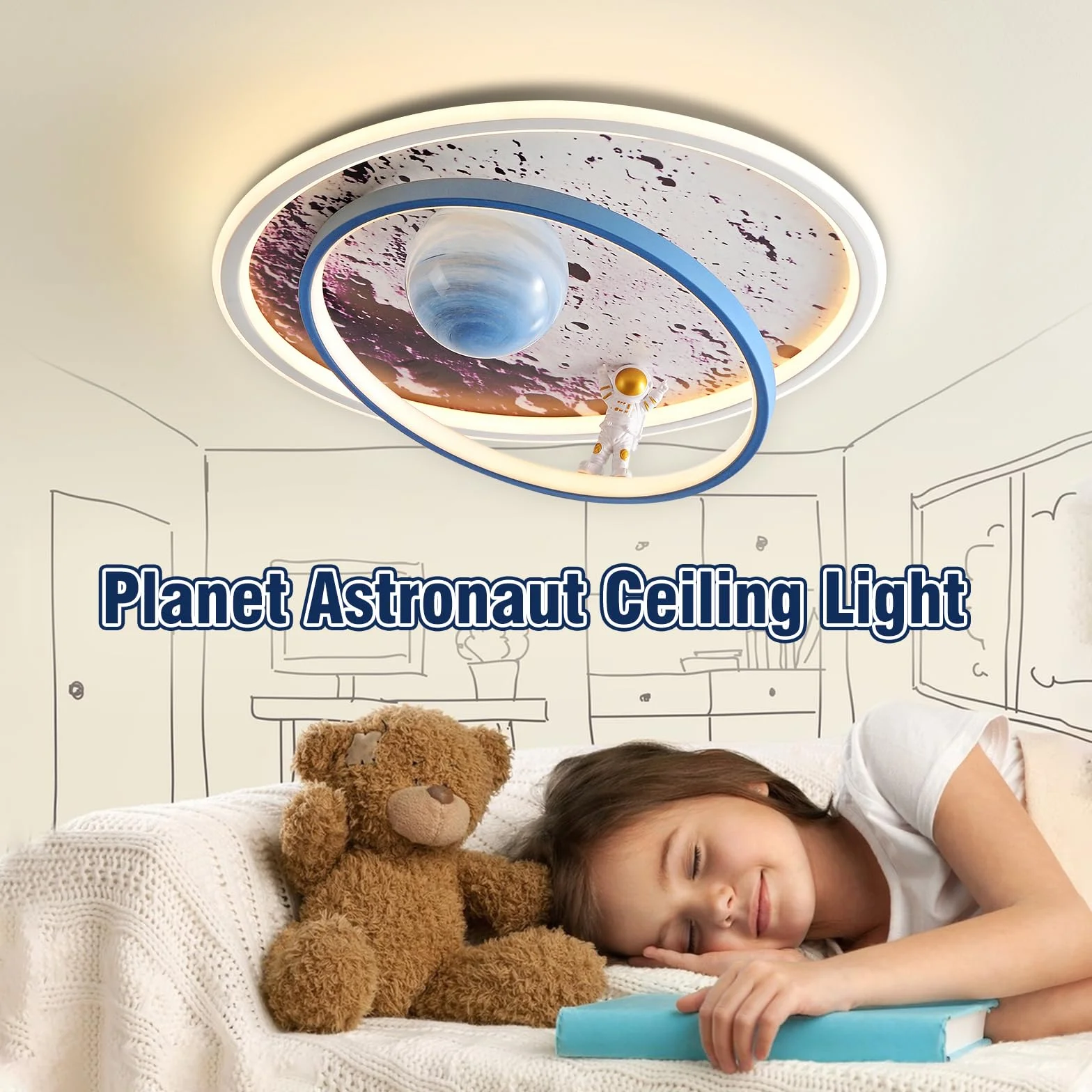 Lampa sufitowa do pokoju dziecięcego, ściemniana, lampa sufitowa LED, księżyc, astronauta, lampa sufitowa z pilotem zdalnego sterowania, dla dzieci, dziewczynek, chłopców, do salonu, sypialni, pokoju