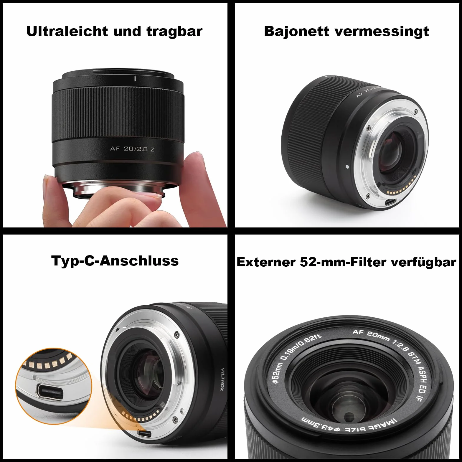 Viltrox 20MM F2.8 Obiektyw Full Frame Z-mount z szerokim kątem obiektywu 20MM F2.8 FE Prime Kompatybilny z Nikon Z8 Z9 Z7 Z6 Z5 D850 D810 D750 D610 D7500