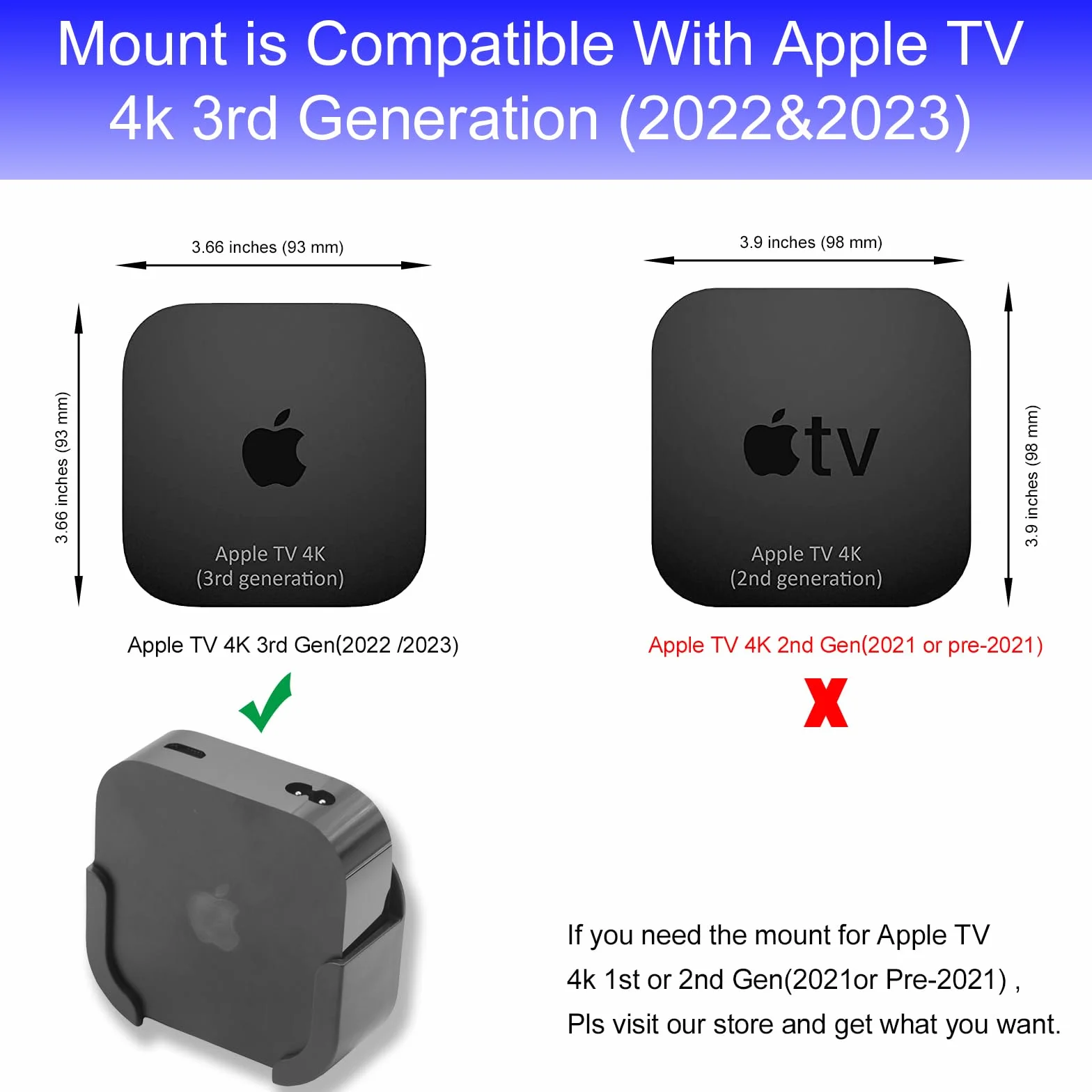 Apple TV 4K 2022 Uchwyt ścienny Czarny Silikonowy Futerał Ochronny na Pilota