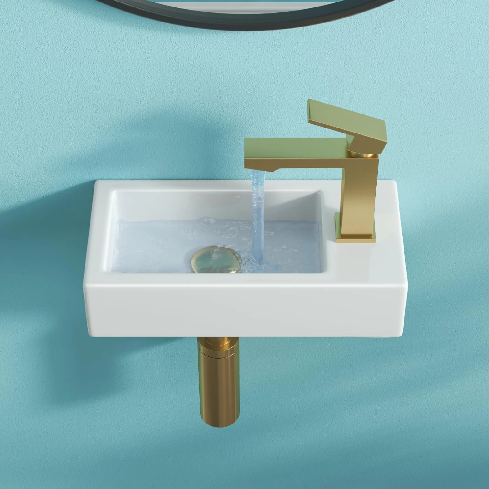 Mini umywalka, mała umywalka, WC dla gości, otwór na kran po prawej stronie | Umywalka wisząca łazienkowa umywalka ceramiczna, umywalka do rąk umywalka nablatowa biała, 37 x 18,5 x 9 cm