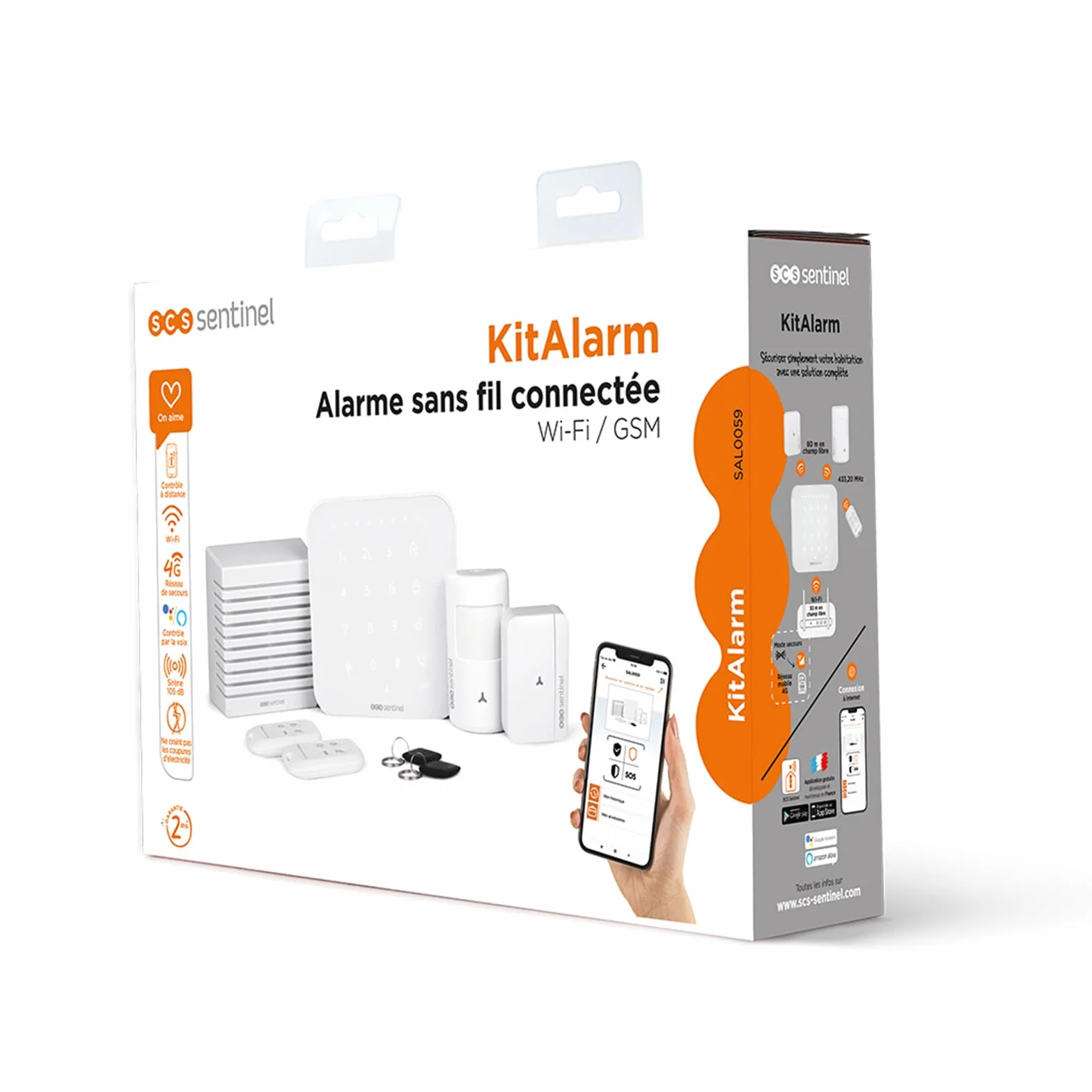 SCS Sentinel, SAL0059, bezprzewodowy zestaw alarmowy podłączony Wi-Fi i GSM 4G, zawiera 1 alarm, 1 bezprzewodowy czujnik ruchu, bezprzewodowy czujnik otwarcia i 1 syrenę, alarm KitAlarm