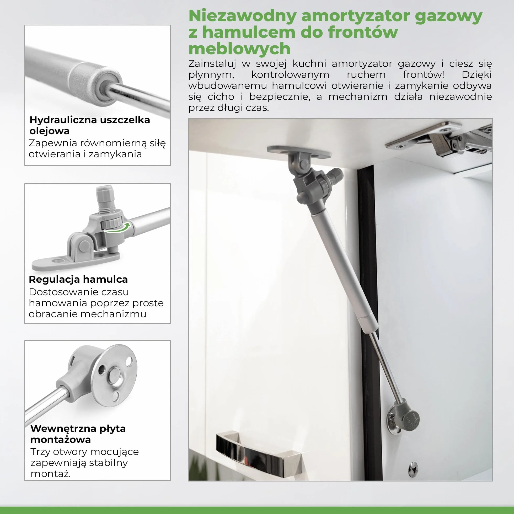 ATM® Podnośnik gazowy z hamulcem do frontów meblowych, klap i barków, 247 mm | Cichy Domyk | Regulacja Kąta 80° - 100° | Wytrzymały i łatwy w montażu | 4 Szt. | Moc: 120N