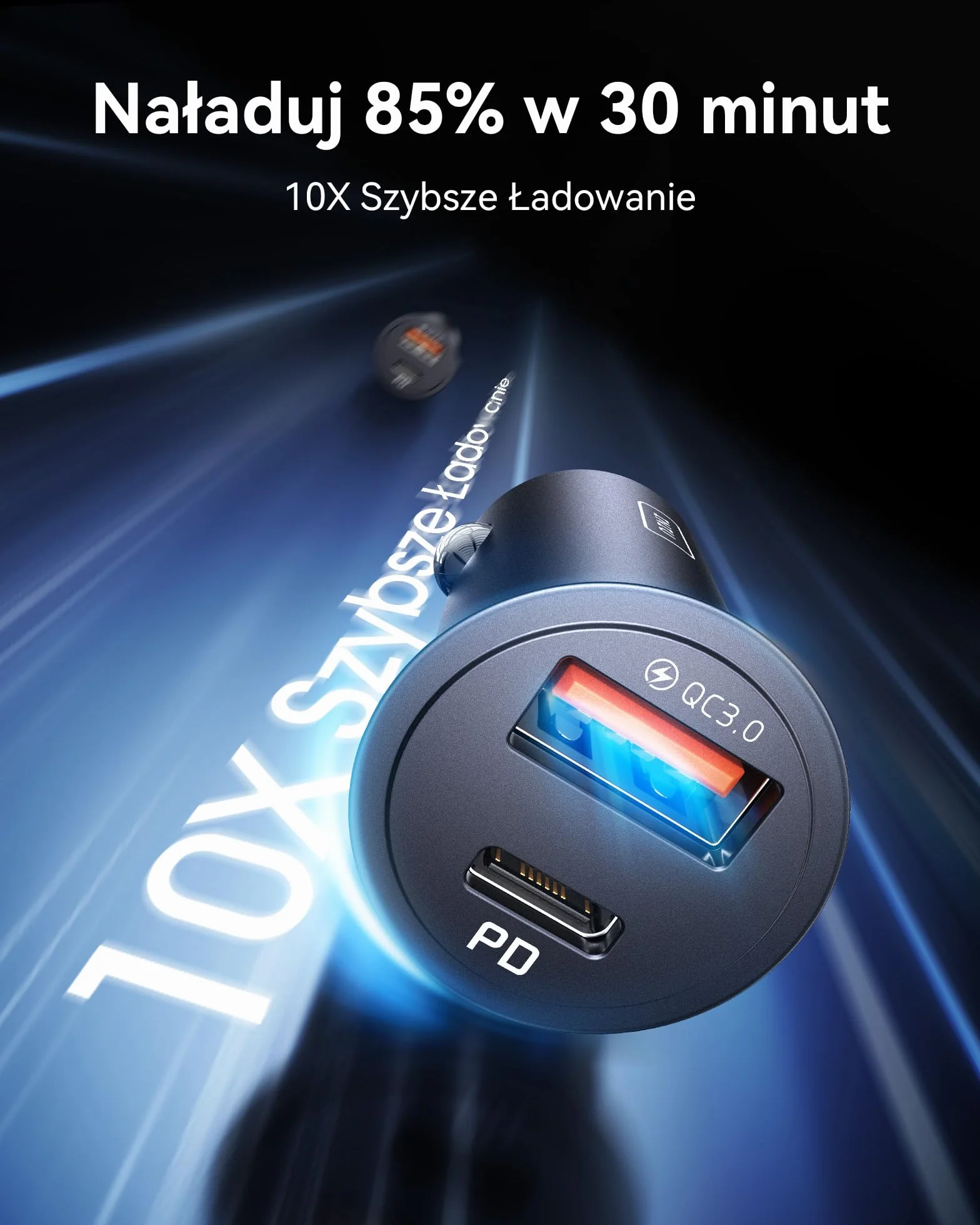 INIU 60W Ładowarka Samochodowa [USB C + USB A], PD & QC 3.0 Szybkie Ladowanie 12V 5A, Metalowy Adapter do Samochodu Kompatybilna z iPhone 17 16 15 14 Pro Max Samsung S23 S22 AirPods Pixel iPad etc