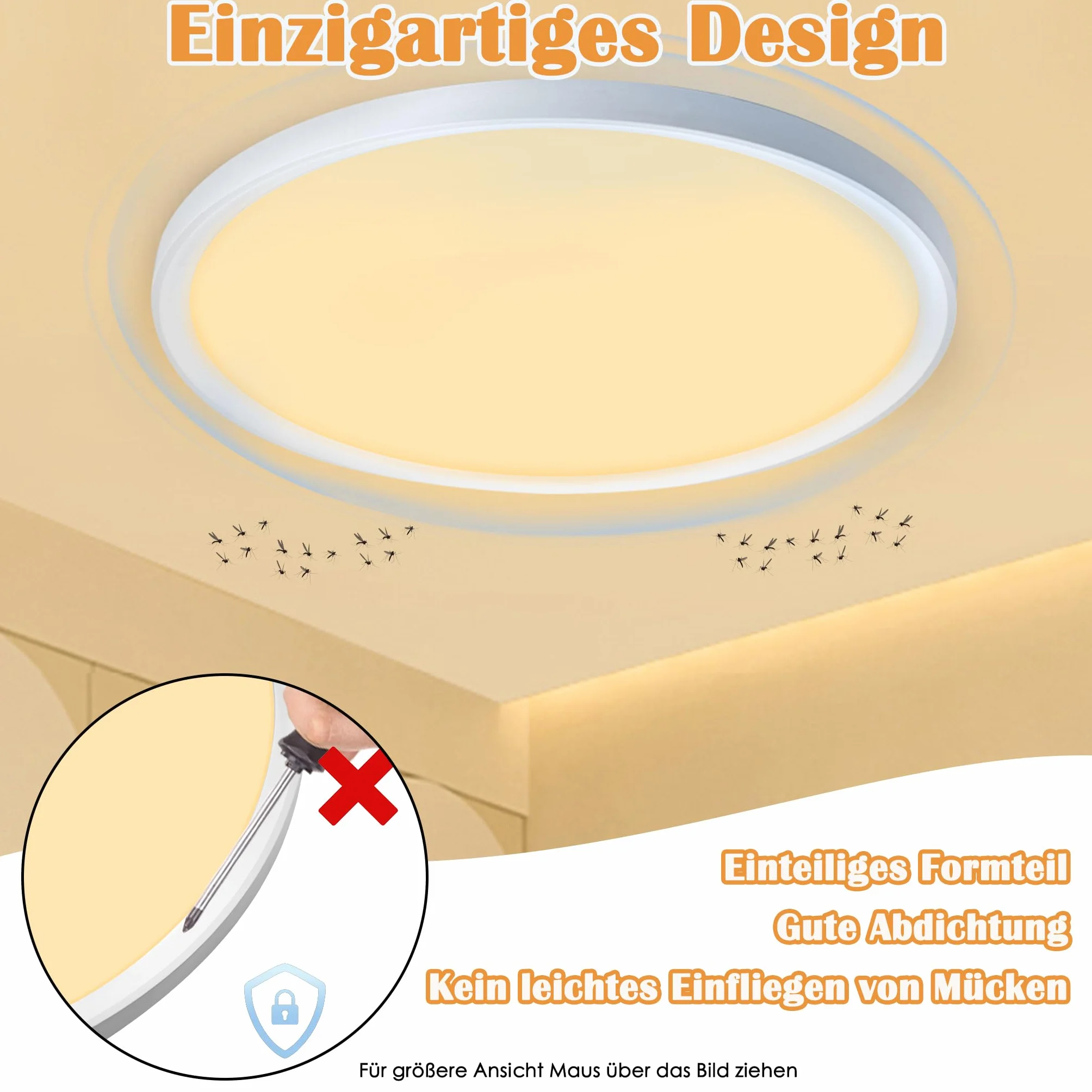 AufuN Lampa sufitowa LED, płaska, okrągła, ciepła biel, 72 W, 3000-4000 K, IP44, wodoodporna, nowoczesna lampa łazienkowa, lampa kuchenna do kuchni, łazienki, sypialni, korytarza, piwnicy, Ø 45 cm