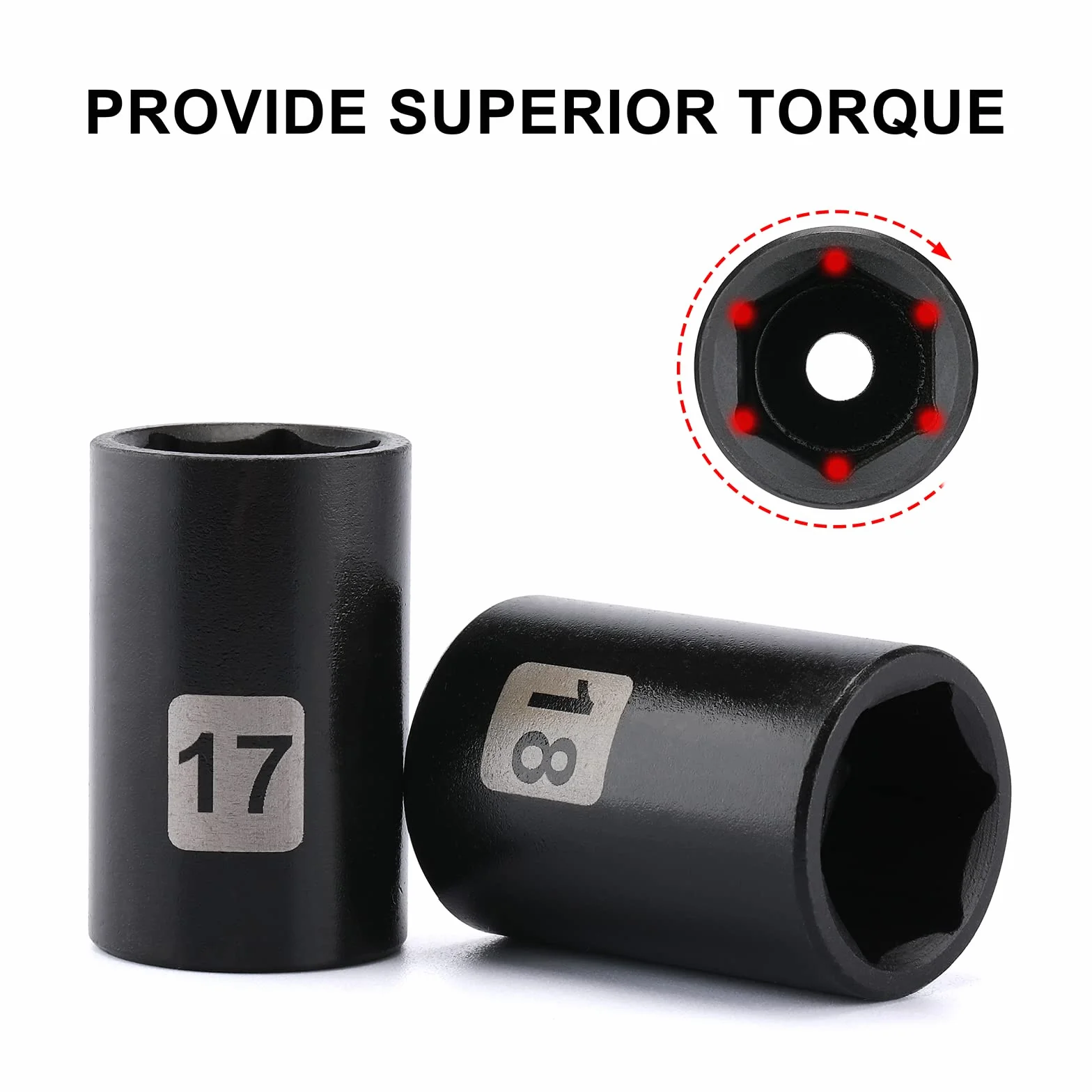 Mayouko Zestaw płytkich gniazd metrycznych 1/2", CR-V, 6 punktów, 14 sztuk, 11 mm do 32 mm