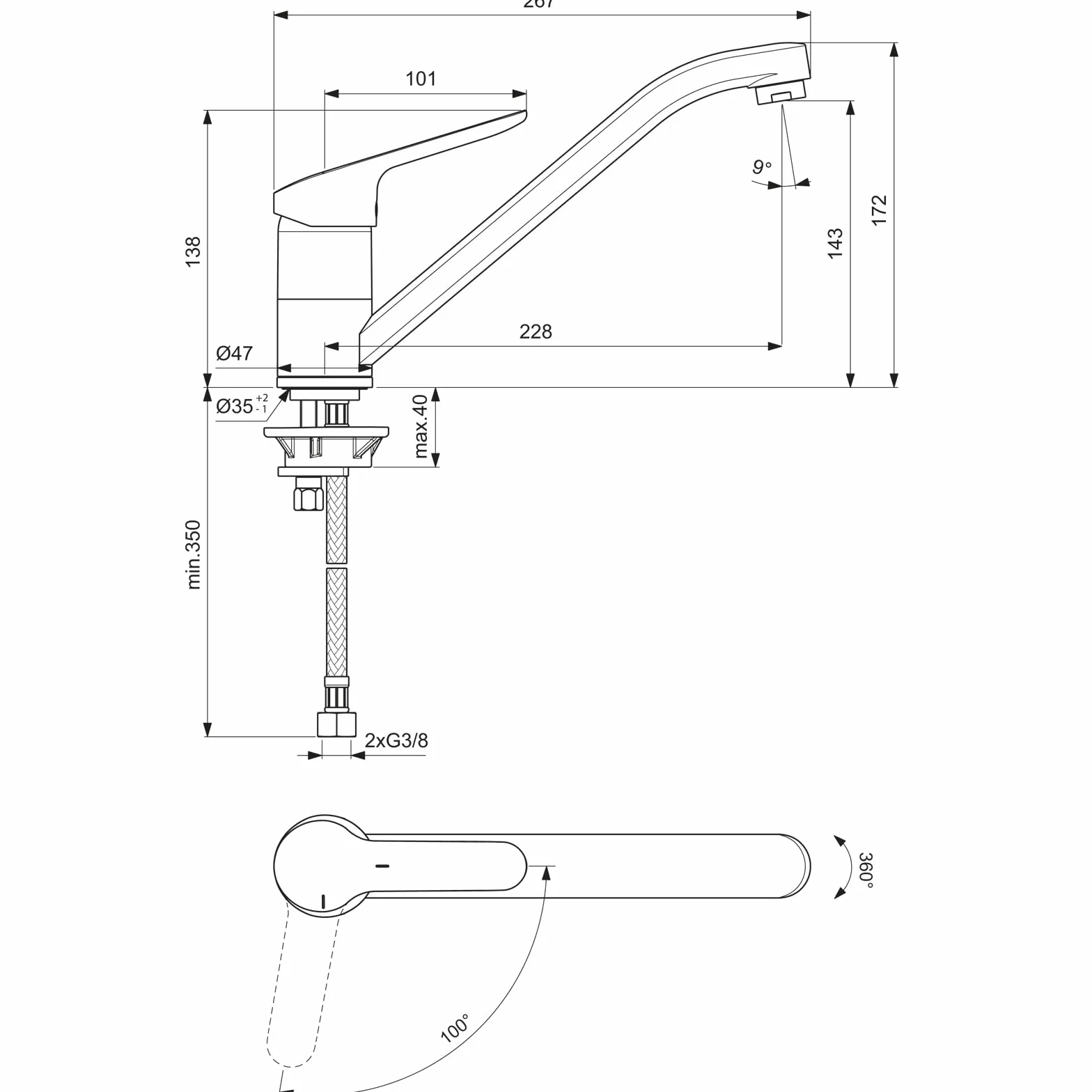 Ideal Standard BC129AA bateria kuchenna, chrom
