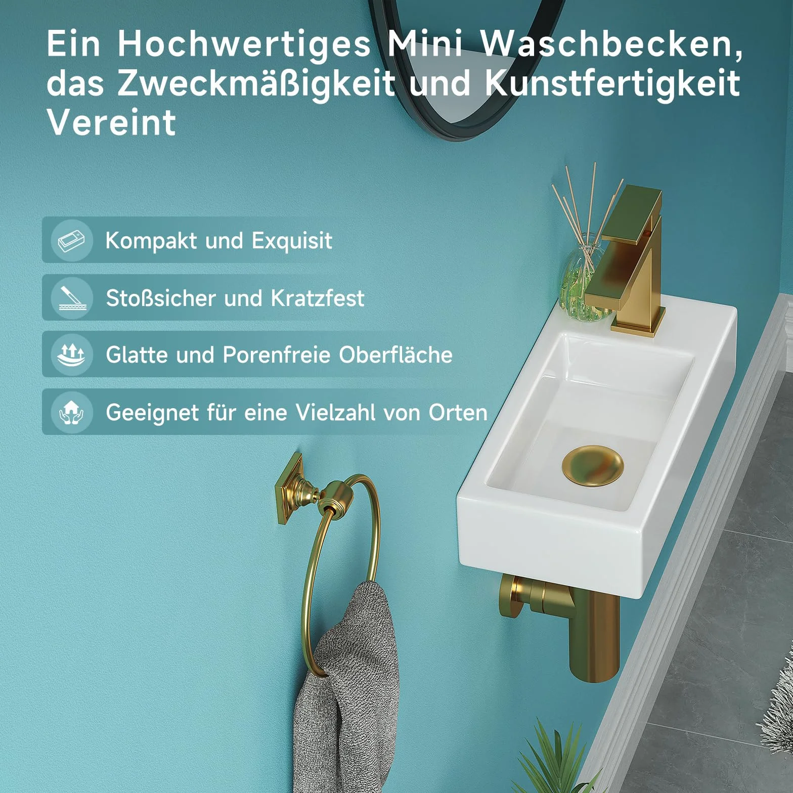 Mini umywalka, mała umywalka, WC dla gości, otwór na kran po prawej stronie | Umywalka wisząca łazienkowa umywalka ceramiczna, umywalka do rąk umywalka nablatowa biała, 37 x 18,5 x 9 cm
