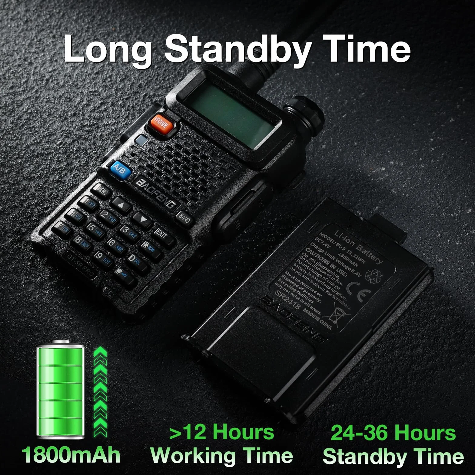 BAOFENG GT-5R Pro Walkie Talkie, UHF VHF 144-146/430-440 MHz, duży zasięg, 128 kanałów, bateria 1800 mAh, słuchawki dla dorosłych, obsługiwane przez Chirp