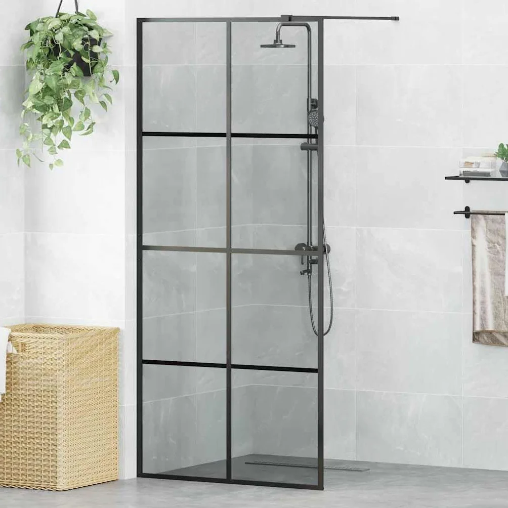 Ścianka prysznicowa Walk-in, czarna, 90 x 195 cm, z hartowanego szkła bezpiecznego, bez ramy, ze stabilnym profilem aluminiowym, regulowana 89-90 cm, ochrona przed pryskaniem drzwi wnękowych do