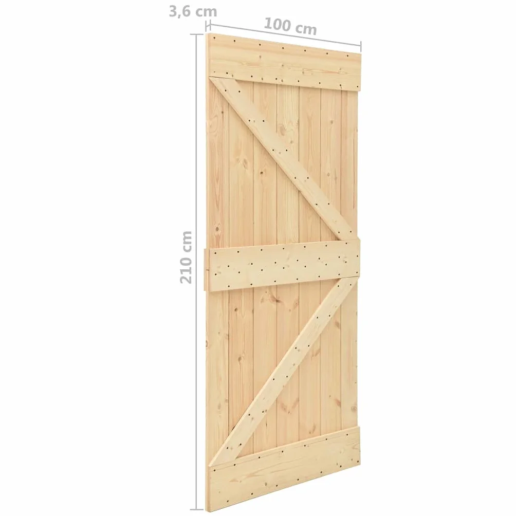 vidaXL Drzwi przesuwne z osprzętem, 100x210 cm, lite drewno sosnowe