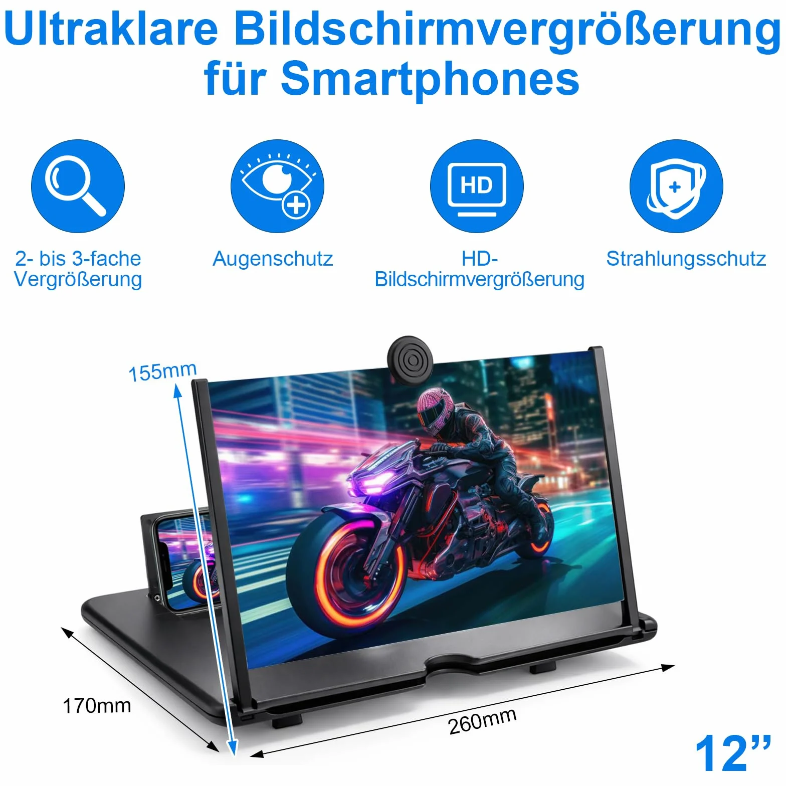 Lupa do ekranu telefonu 12 cali, powiększająca HD z podstawką, ochrona przed niebieskim światłem