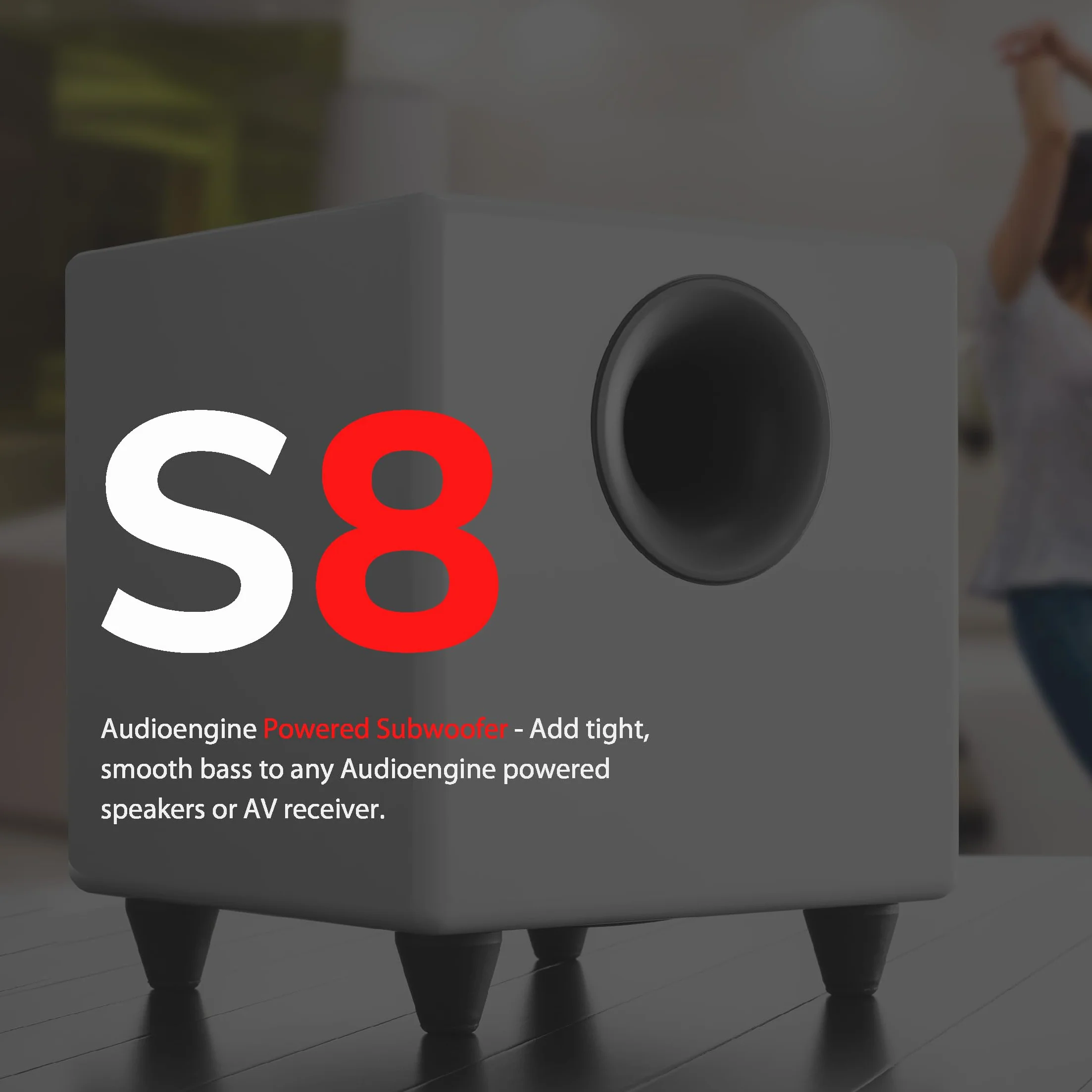 Audioengine S8 250 W Aktywny Subwoofer | Wbudowany Wzmacniacz | Wejścia RCA i 3,5 mm | Kable w Zestawie (Biały)