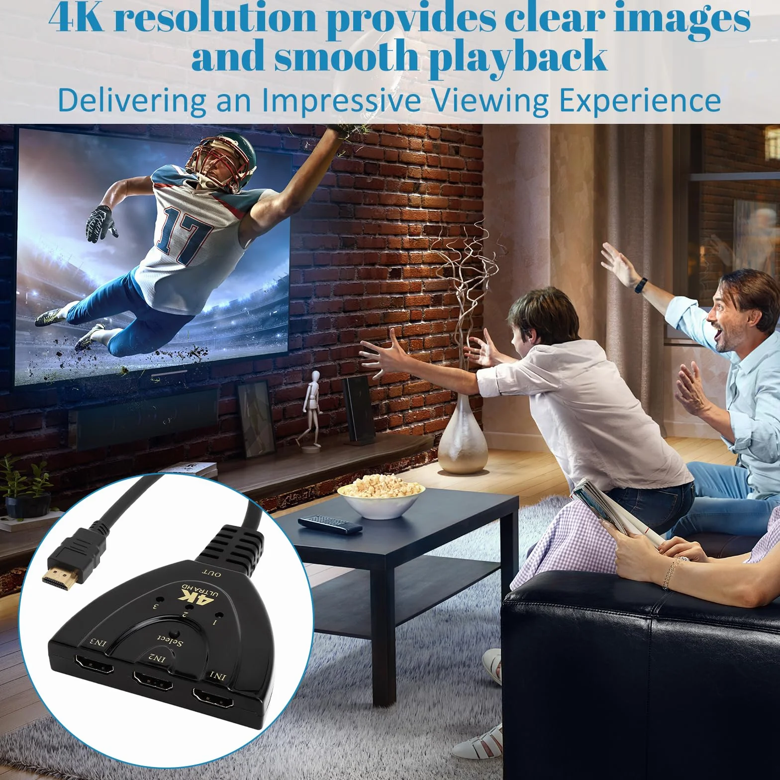 TNSLAND Rozdzielacz HDMI 4K 3 w 1 Przełącznik UHD do PS5 PS4 Xbox Laptopa HDTV
