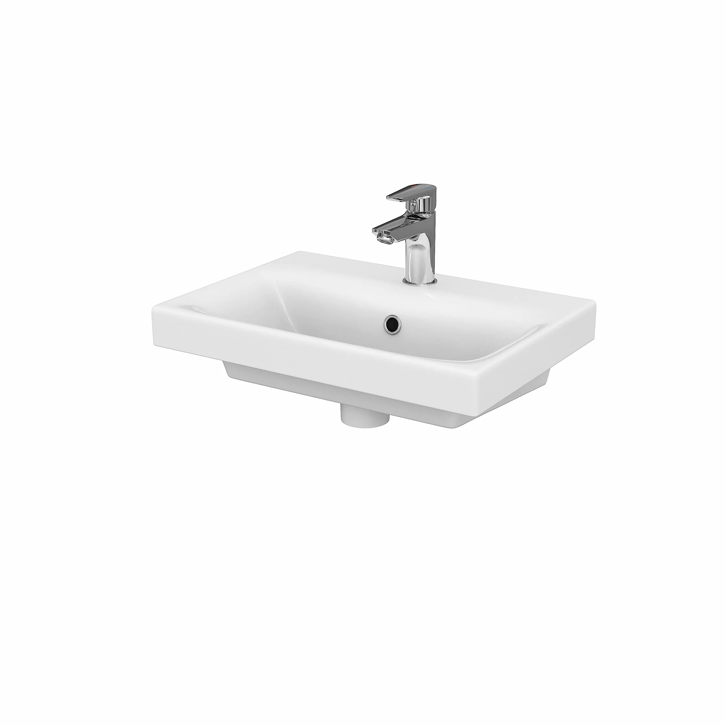 CERSANIT Umywalka Prostokątna 50 x 35 cm, Łazienkowa dla Gości, Ceramiczna, z Centralnym Otworem na Kran i Przelewem, Glazurowana, Biała