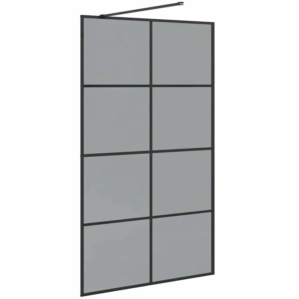 Ścianka prysznicowa Walk-in czarna, 115 x 195 cm, szkło hartowane, rama aluminiowa, ochrona przed rozpryskiwaniem, bez barier, nie zajmuje dużo miejsca, bez ramy, do nowoczesnej łazienki