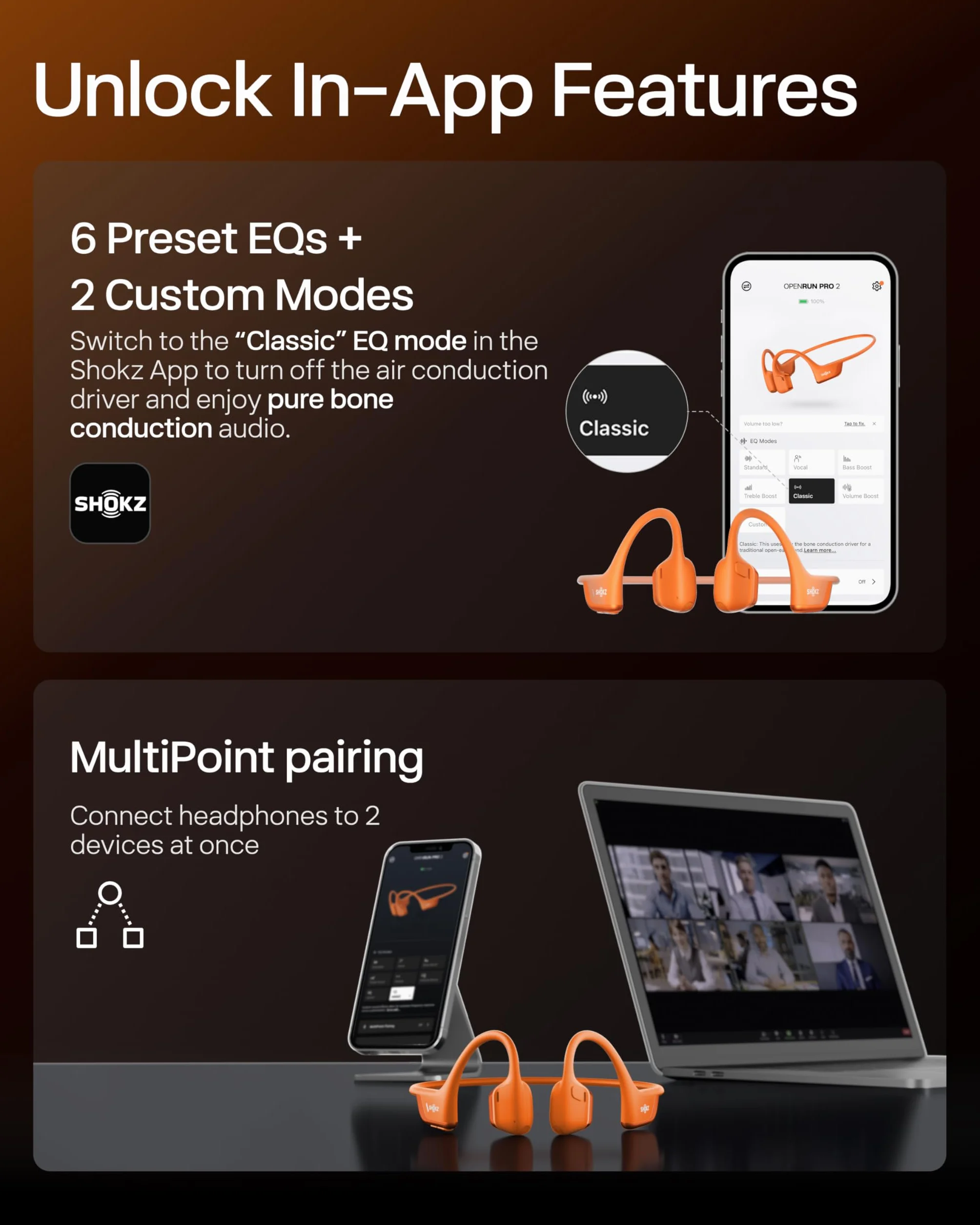 SHOKZ Słuchawki Sportowe OpenRun Pro 2 Mini z Przewodnictwem Kostnym, Bezprzewodowe z Bluetooth 5.3, Mikrofony Redukujące Hałas,12h Czasu Odtwarzania, USB-C Szybkie Ładowanie, Pomarańczowy
