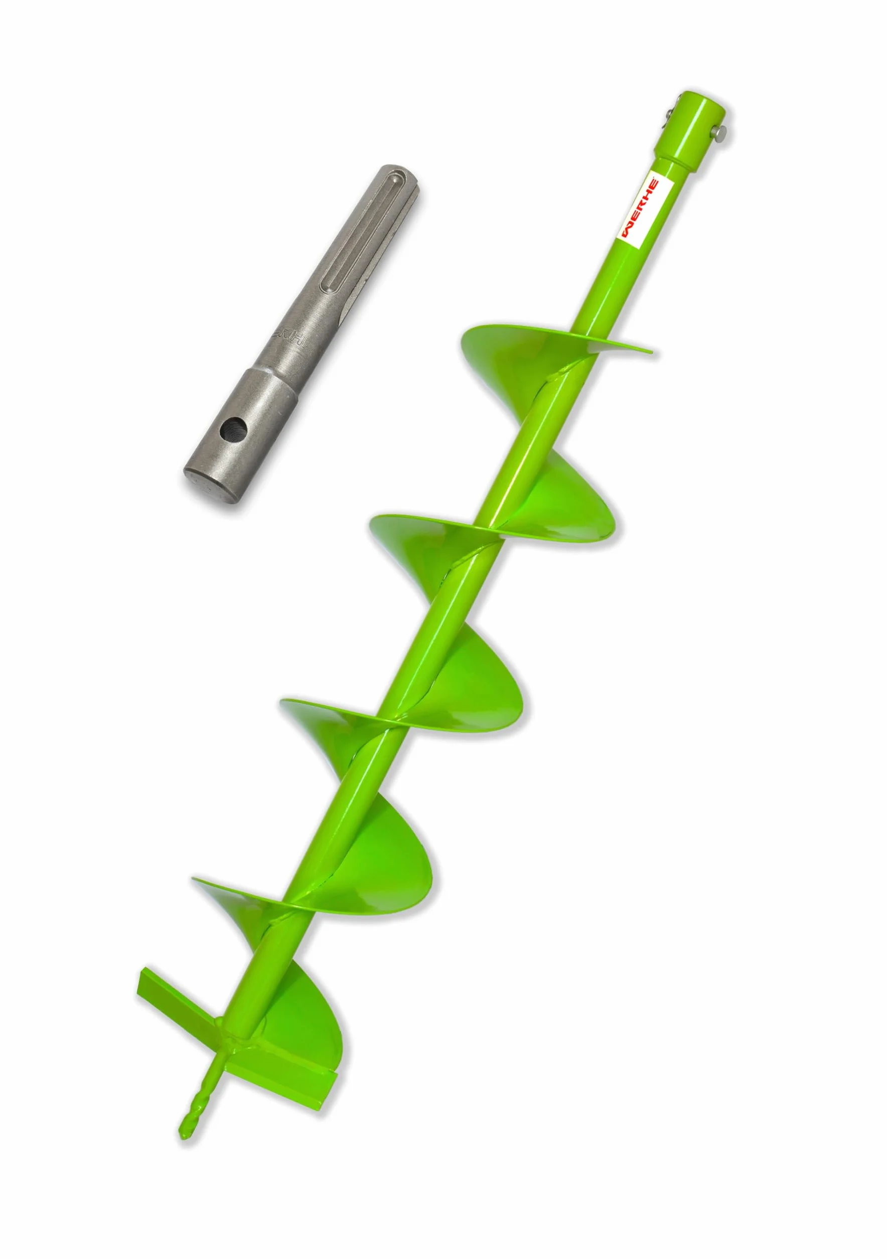 WERHE świder ziemny 150 mm, lita stal, adapter SDS Max | lita stal, grot centrujący przeciw zapychanie, uchwyt sześciokątny, długość 80 cm, pasuje do Bosch, Makita, DeWalt