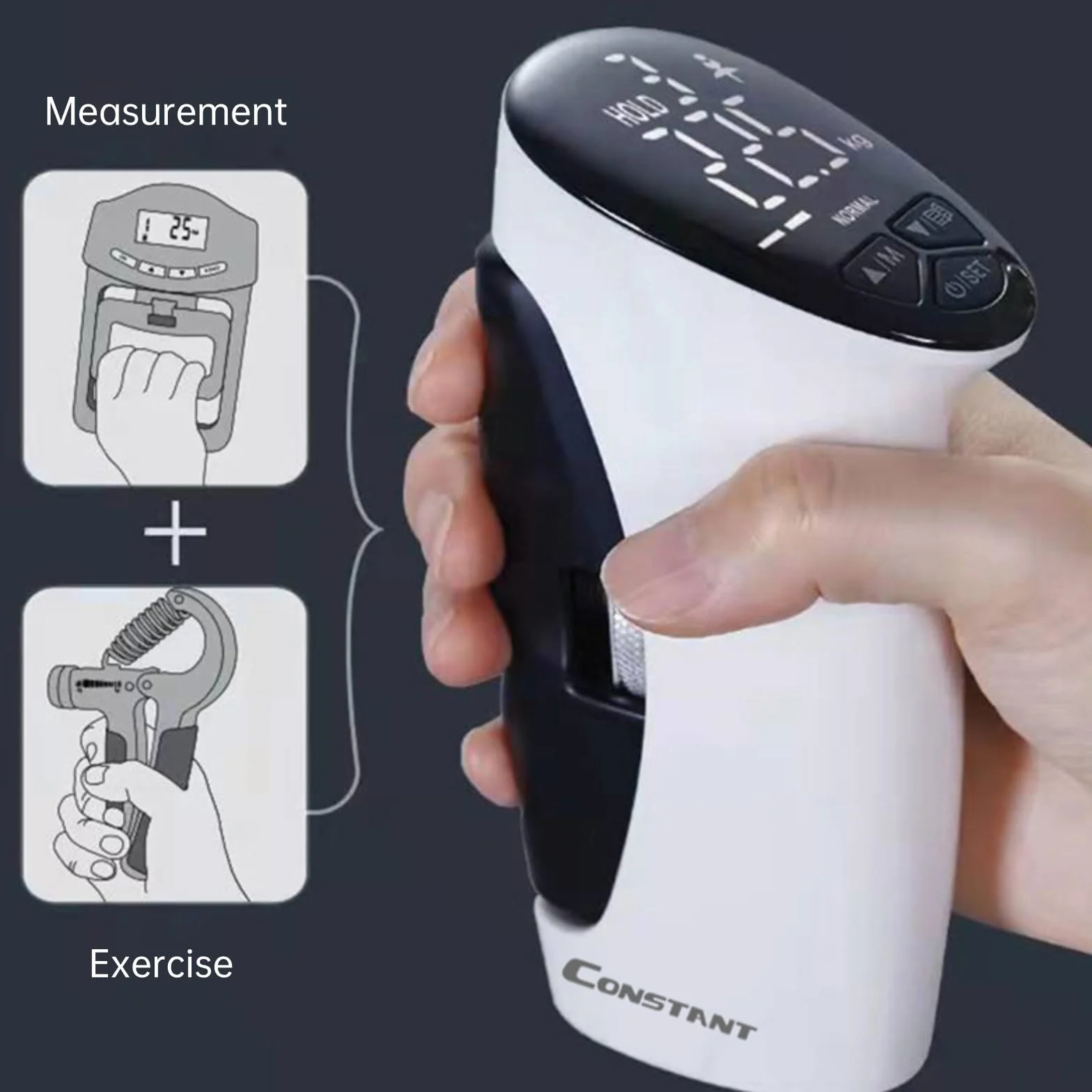 ZJchao Elektroniczny dynamometr ręczny, regulowana odległość chwytu, wyświetlacz LED, trener siły uchwytu do fitnessu, rehabilitacji, gier biurowych, użytku domowego