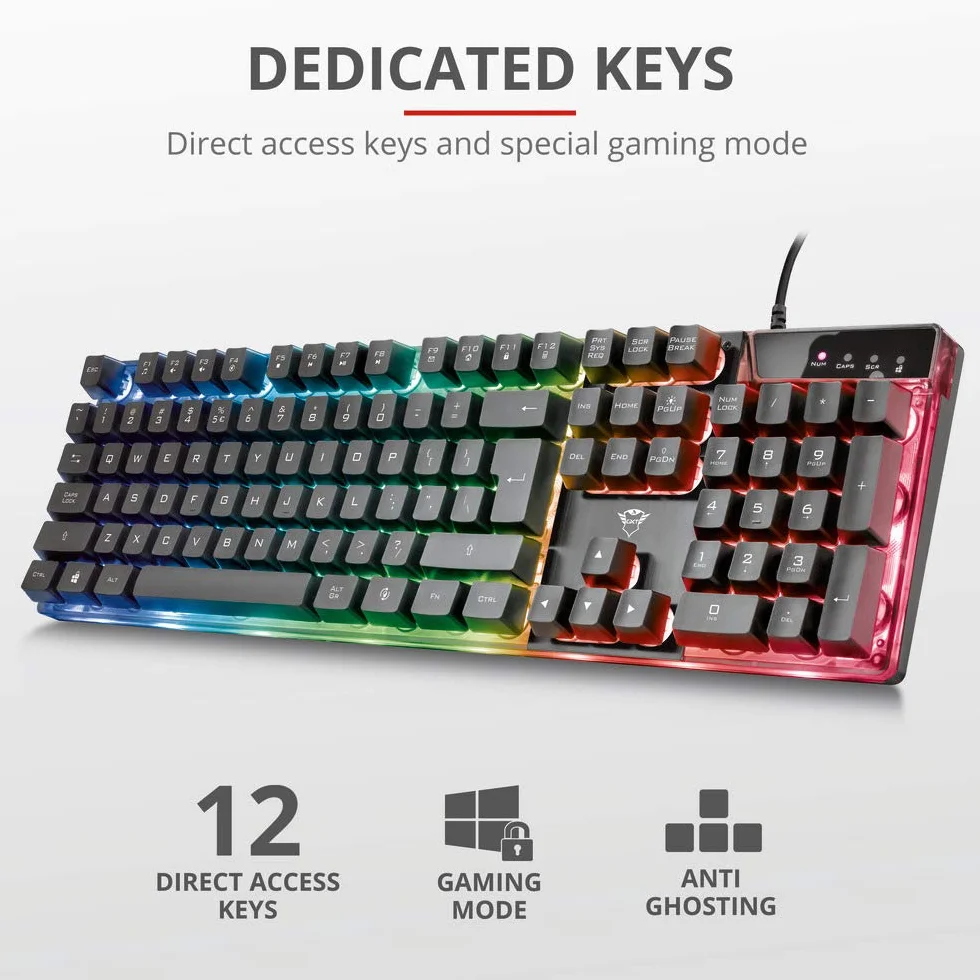 Trust Gaming GXT 835 Azor Klawiatura do gier USB RGB LED podświetlana Anti-ghosting Czarny