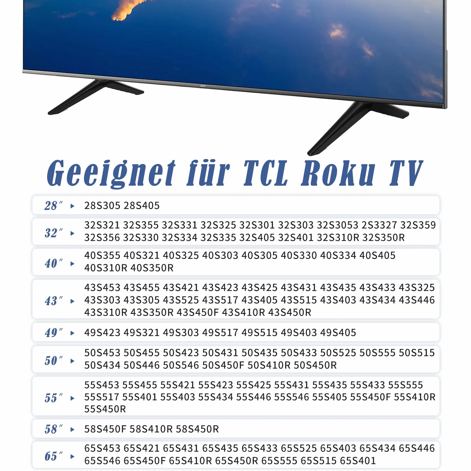Podstawa do telewizora TCL Roku, stojak na telewizor 28-65 cali, uniwersalne nóżki z antypoślizgowymi podkładkami i śrubami M4 M5