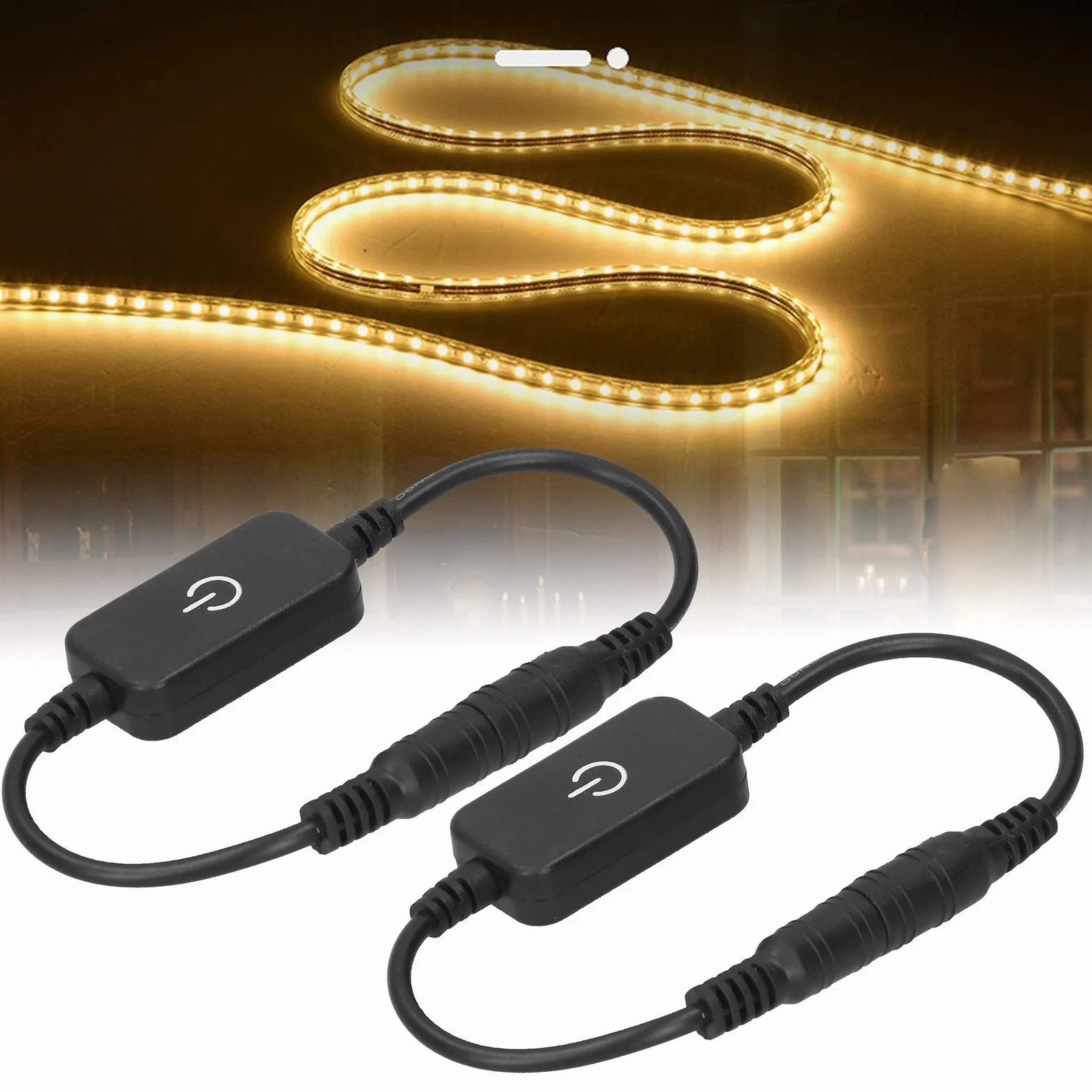 Ejoyous Dotykowy ściemniacz LED, Dotykowy Włącznik/wyłącznik z wtyczką i Gniazdem 5,5mm, do Jednokolorowych Pasków LED o Napięciu 5V i 24V DC