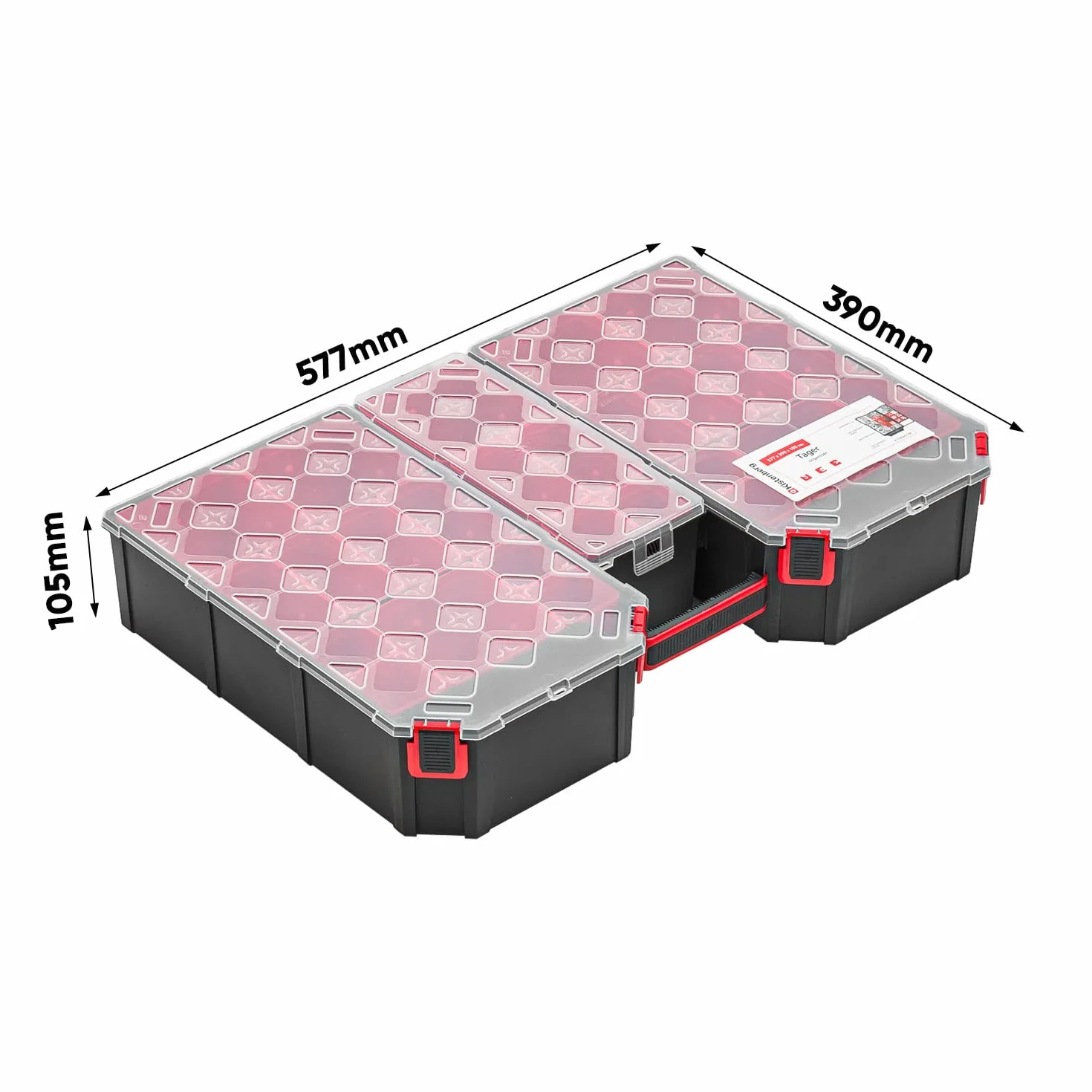 3 x modułowa skrzynka asortymentowa XXL – 390 x 577 x 105 mm – magazynek na małe części skrzynka do sortowania z przezroczystą pokrywą, walizka do sortowania, skrzynka na narzędzia, skrzynka na asortyment, skrzynka z wyjmowanymi przegródkami