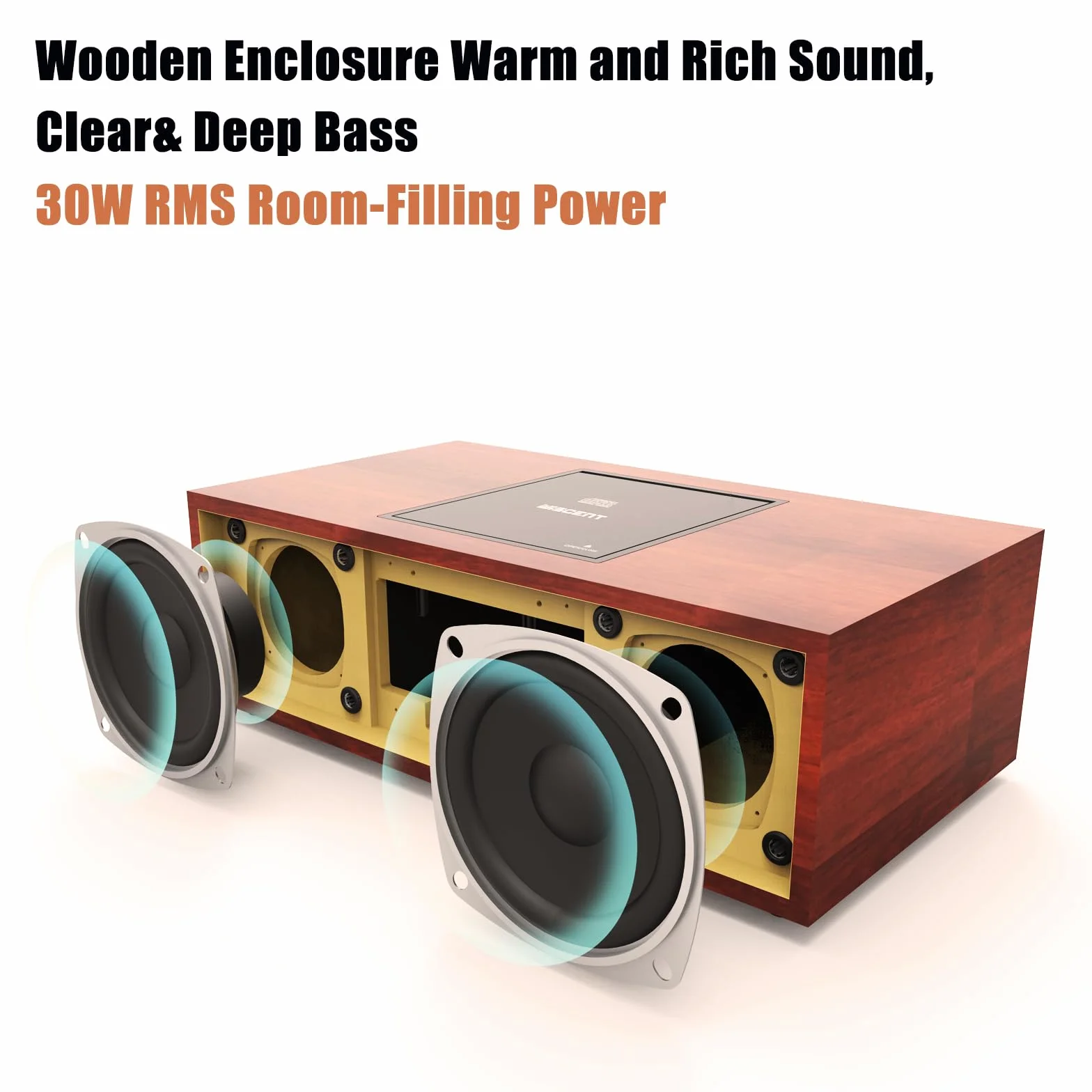 WISCENT Vintage Micro HiFi System Odtwarzacz CD Bluetooth Radio FM USB Aux-in