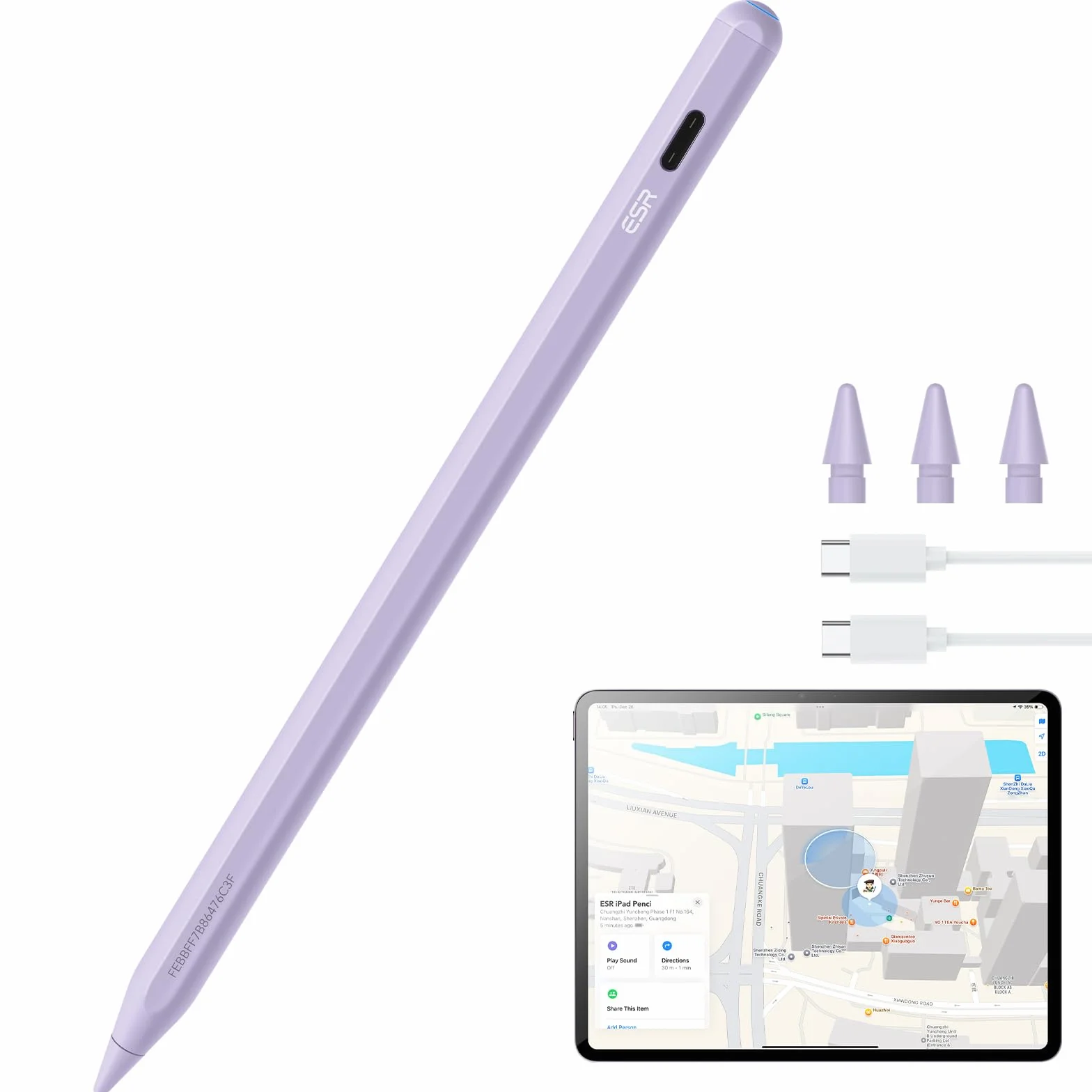 ESR Geo Digital iPad Pencil Findmy kompatybilny z Apple iPad 2018-2025, z łatwymi skrótami do Apple iPad A16/10/9/8 i Air 13/11 i Pro 12,9/13/11 i Mini 7/6/5, fioletowy (bez ładowania bezprzewodowego)