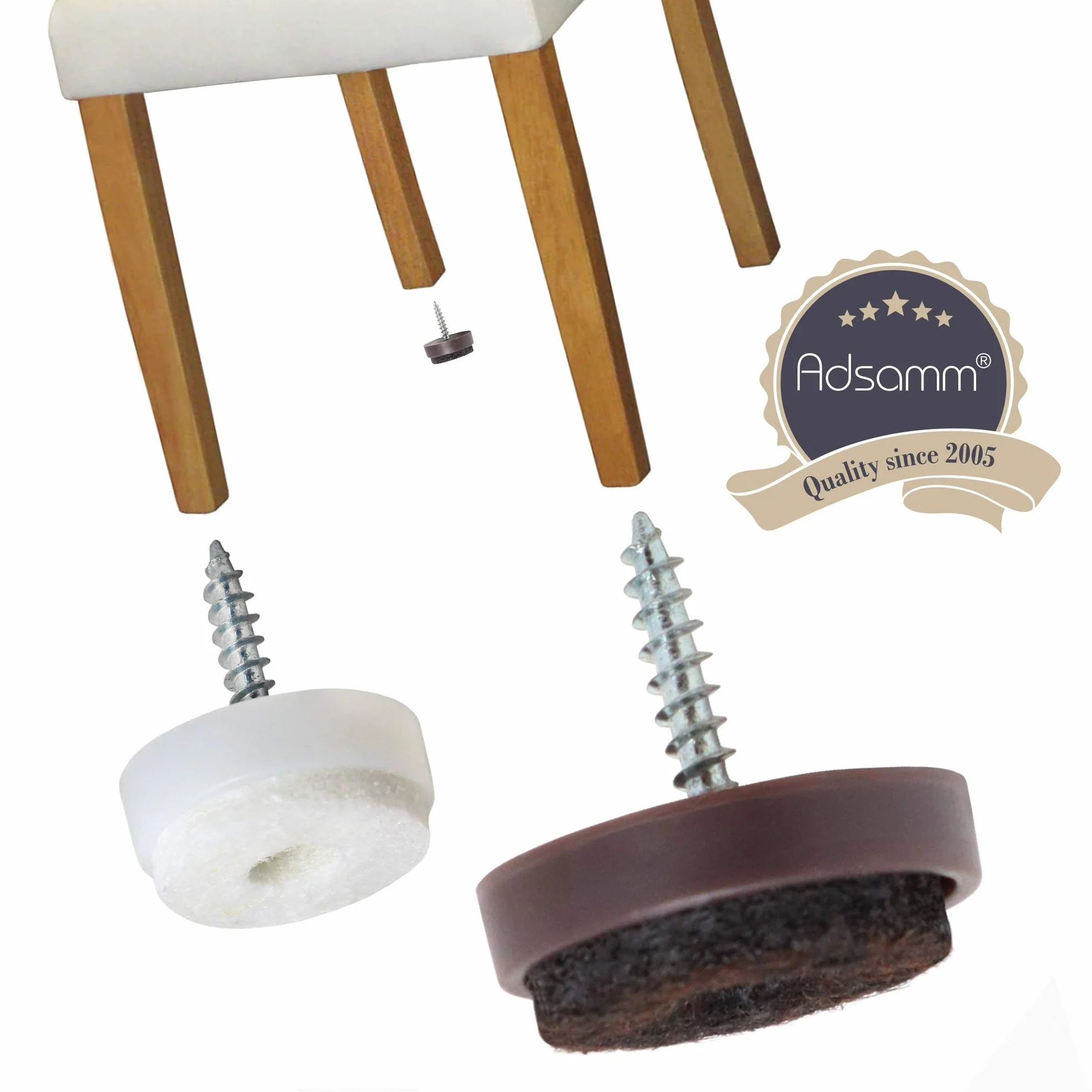 Adsamm FP-S-WH-24-16 FP-S-WH-24 16 x podkładki filcowe ze śrubą, białe, Ø 24 mm