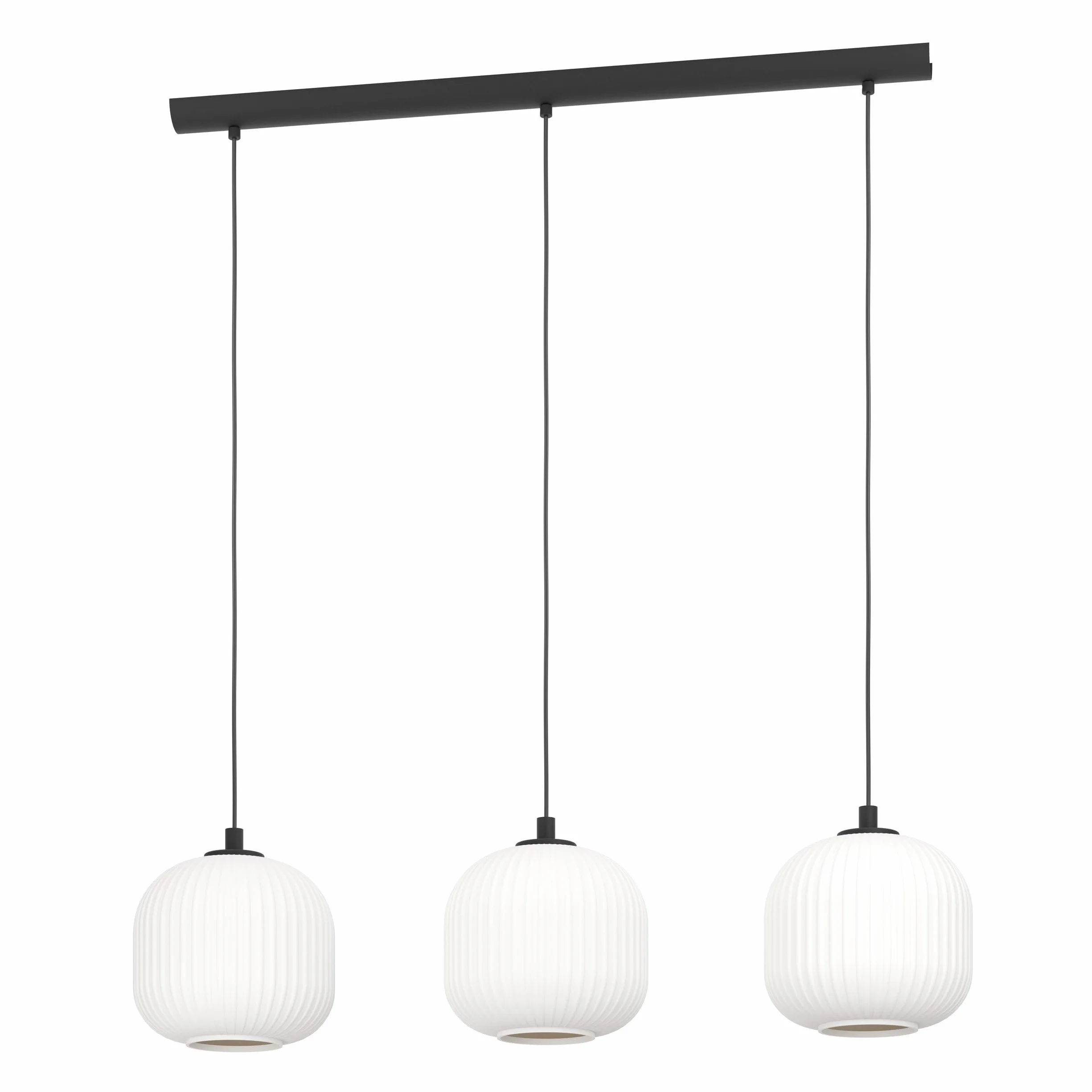EGLO lampa wisząca Mantunalle, 3-punktowa lampka wisząca stół jadalny | oświetlenie z metalu w kolorze czarnym i szkła w kolorze białym, oprawka E27, 120 cm