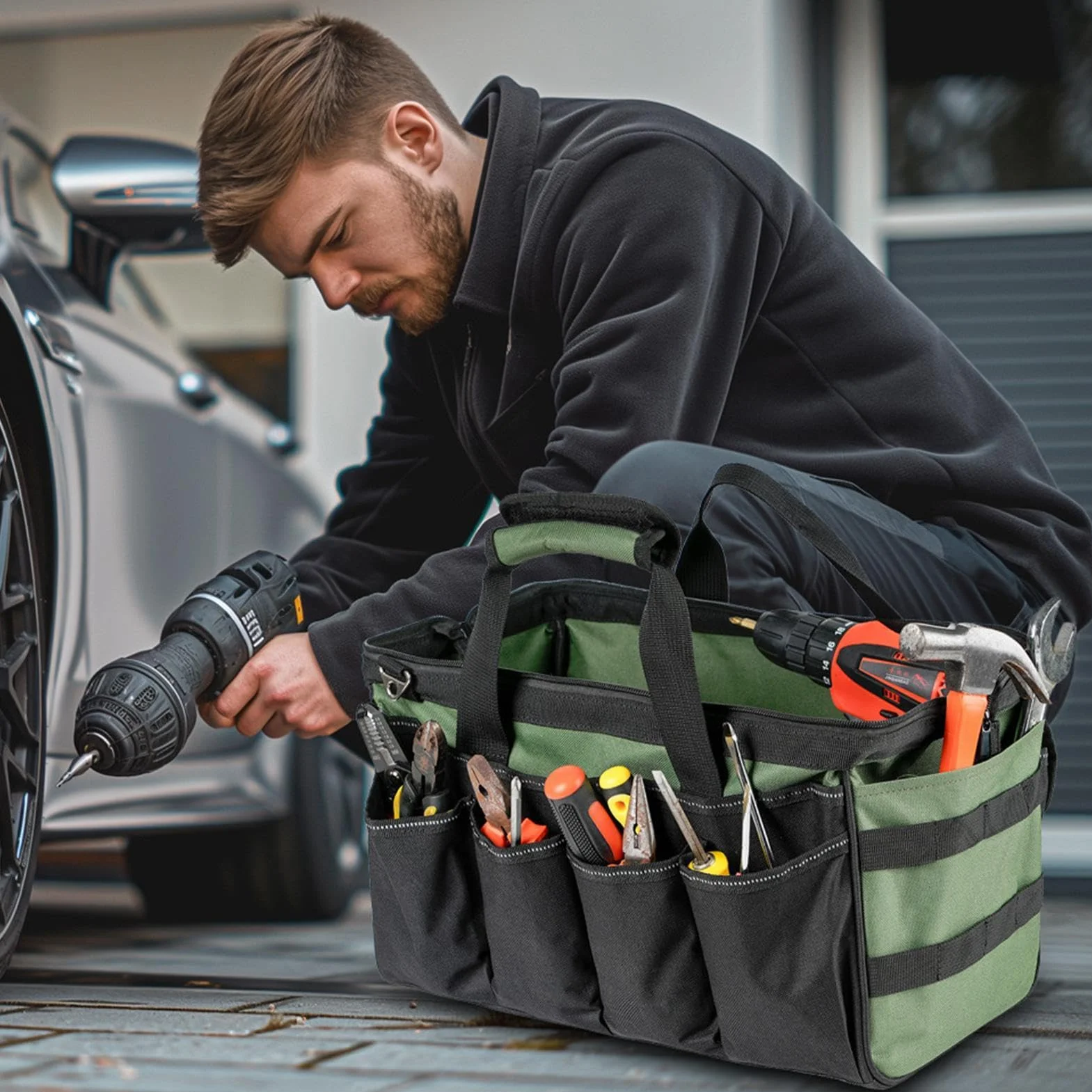 Torba Narzędziowa Solidny Przenośny Organizer | Torby Na Narzędzia Elektryczne Z Szerokim Otworem dla Mechaników Elektryków Hydraulików Warsztatów Budowlanych Napraw