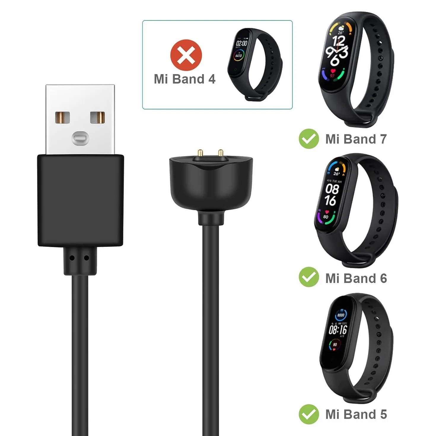 Ładowarka kompatybilna z Xiaomi Mi Band 5/6/7, kabel USB 47 cm