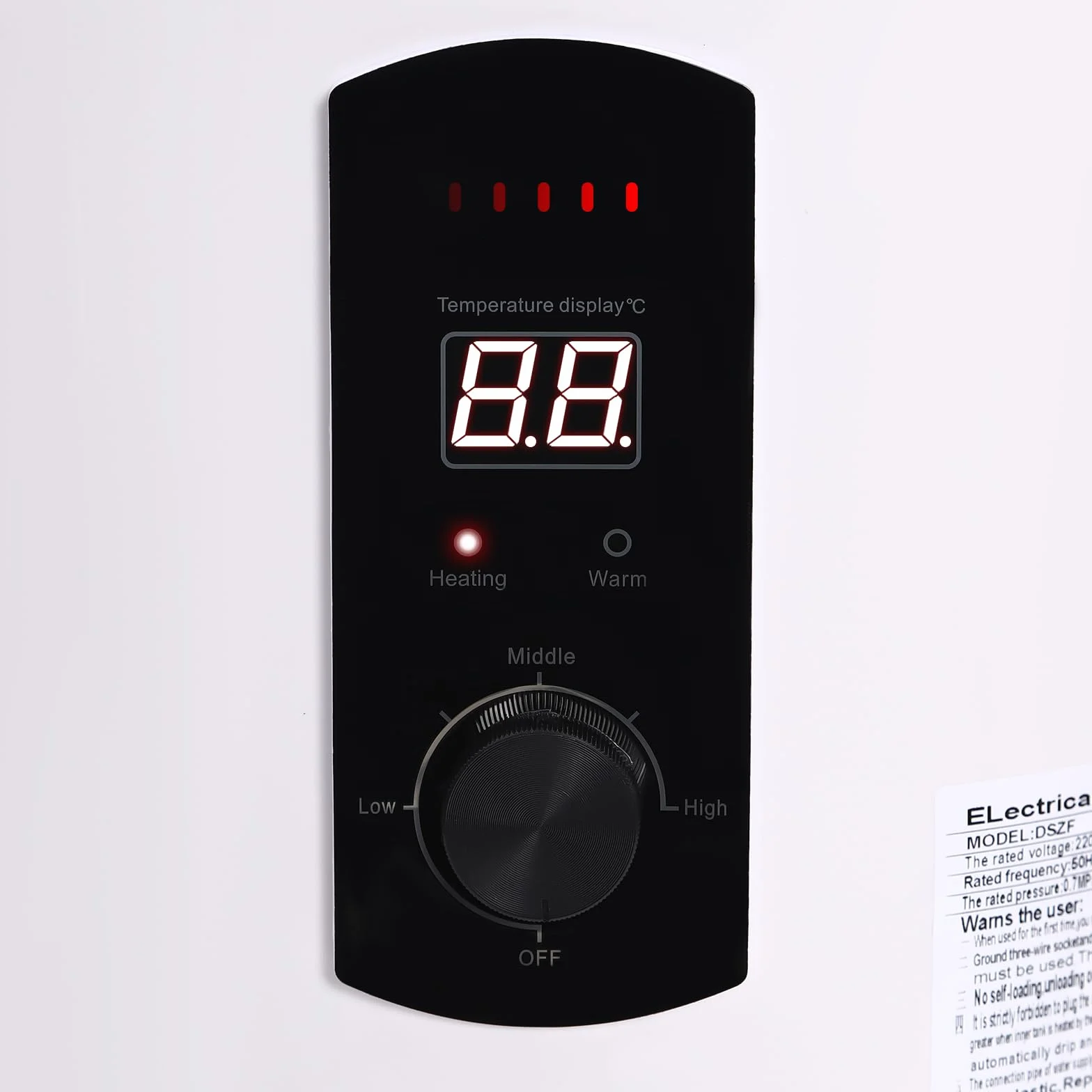 Elektryczny podgrzewacz wody 50 litrów, 2 kW, bojler dolny, odporny na ciśnienie, z wyświetlaczem LED, ochrona IPX4, łącznie z głowicą prysznicową i armaturą do łazienki